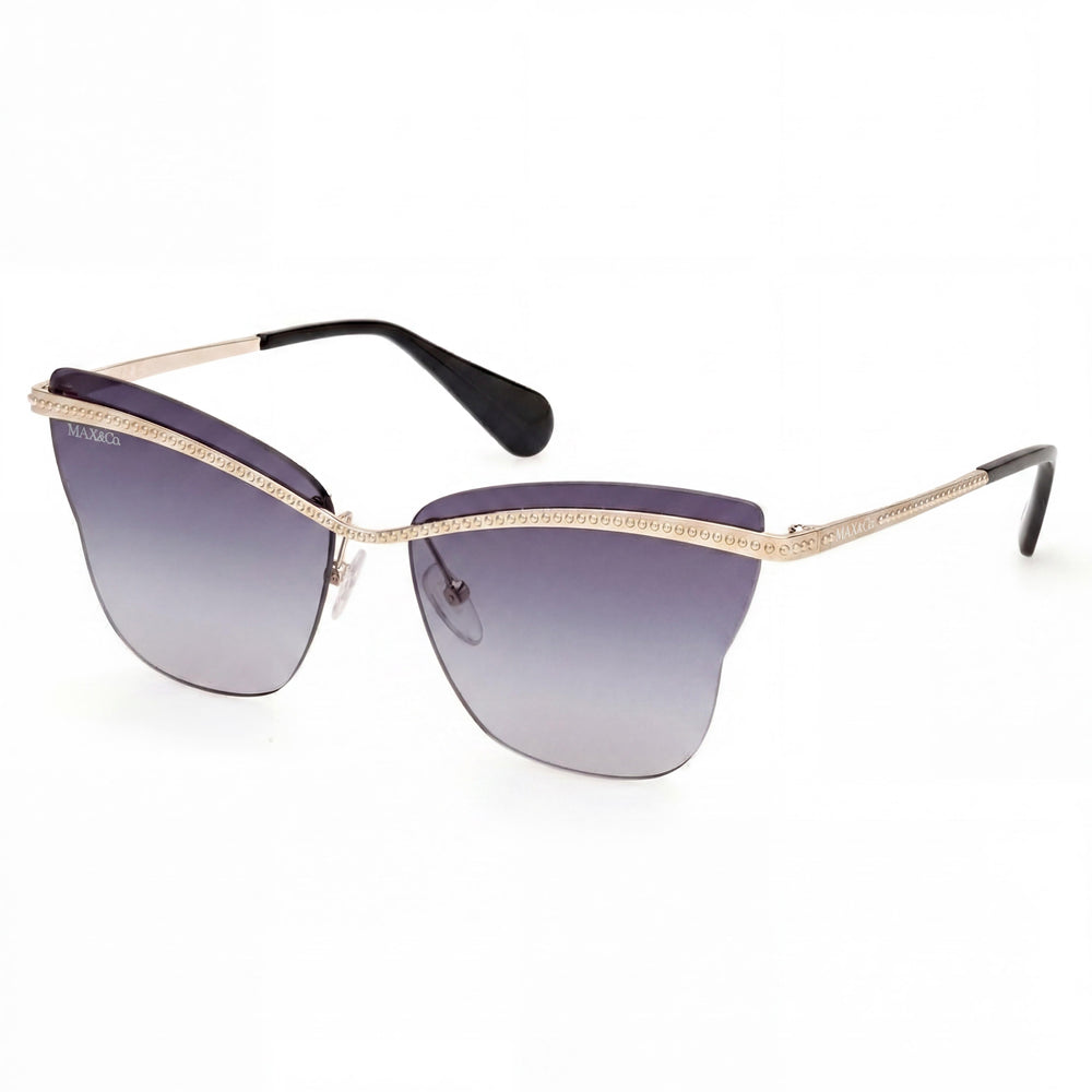 Gafas de sol modernas Max &amp; Co. para mujer, montura dorada, lentes de plástico ahumadas degradadas, ancho de lente de 60 mm.