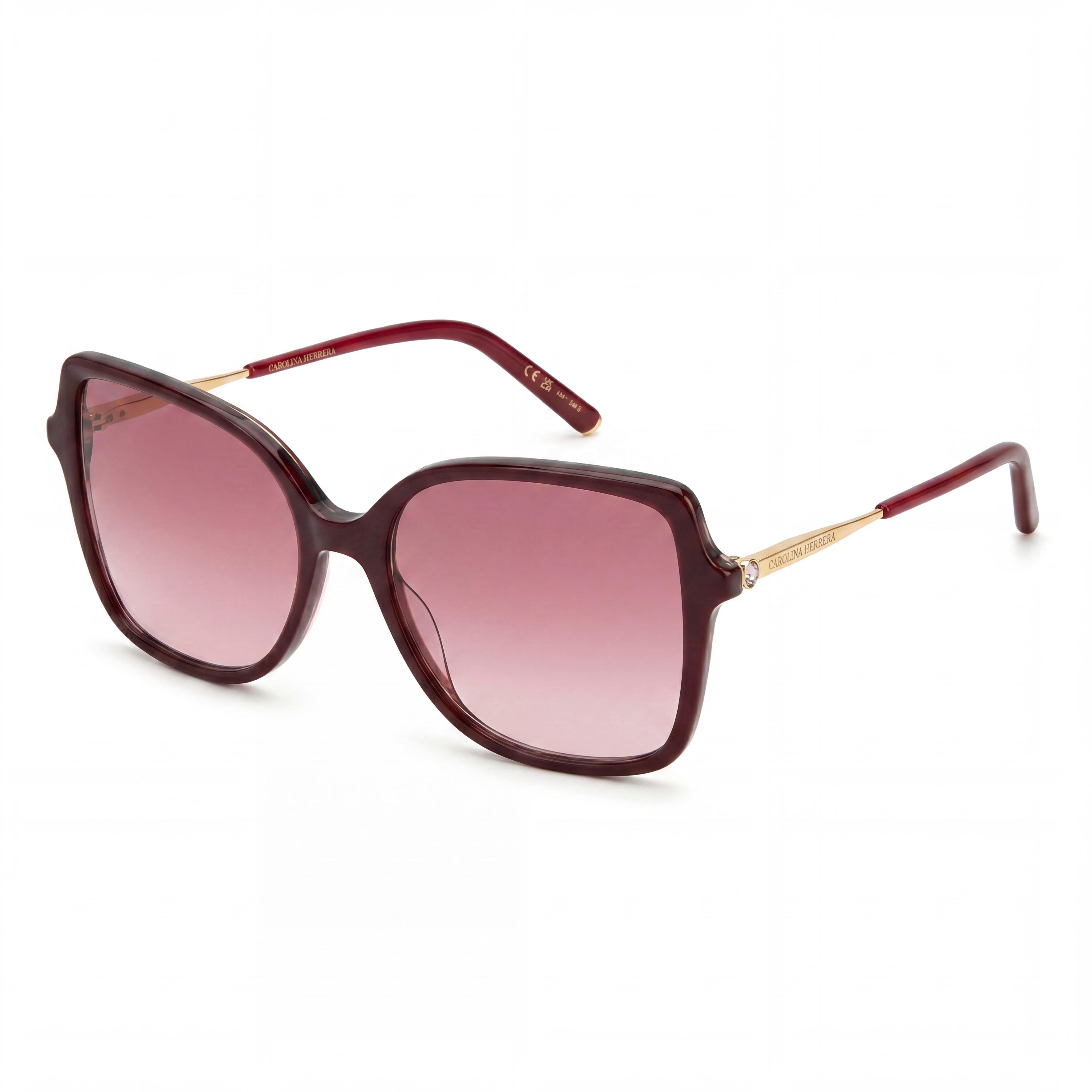 Carolina Herrera Seasonal Women's Burgundy Gold Pink Acetate Frame Sunglasses with Burgundy Gold Non-Polarized UV Lenses 55mm, Photo 1