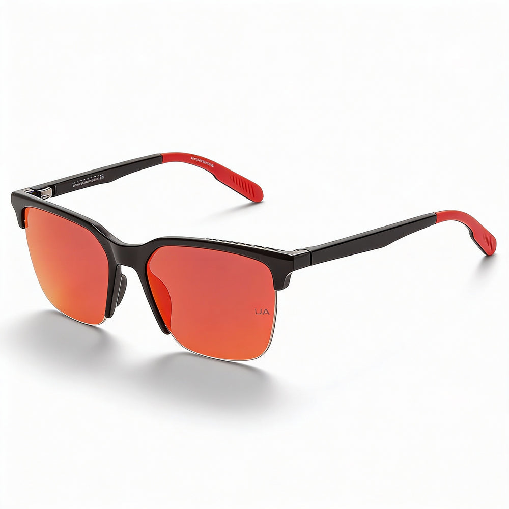 Gafas de sol Under Armour UA Phenom de plástico negro brillante para hombre, con espejo multicapa rojo, protección UV, sin polarizar, 55 mm