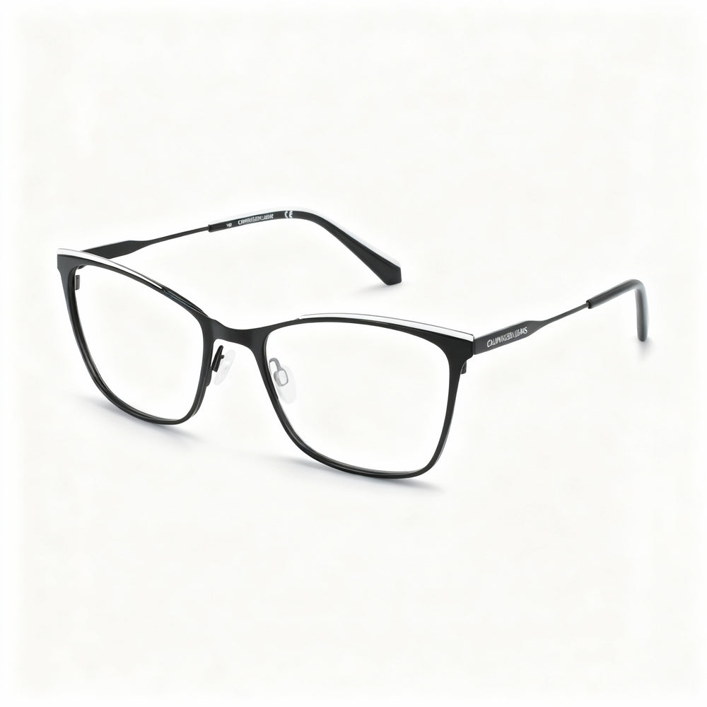 Gafas Calvin Klein CKJ21207 para mujer, montura metálica blanca y negra con lentes de policarbonato, 53 mm