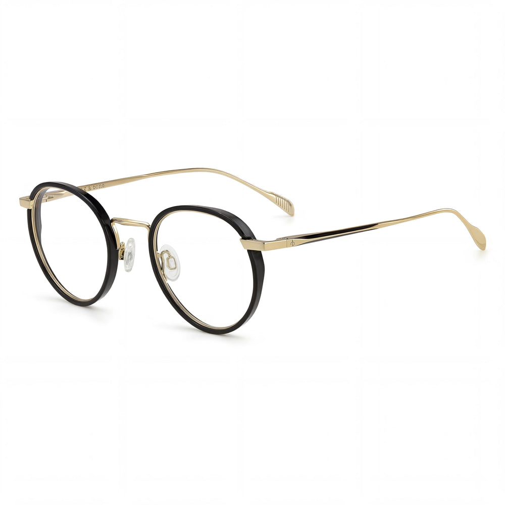 Gafas unisex Rag & Bone Rnb7025 de acero aleado dorado y negro con lentes transparentes de demostración, graduadas, 46 mm