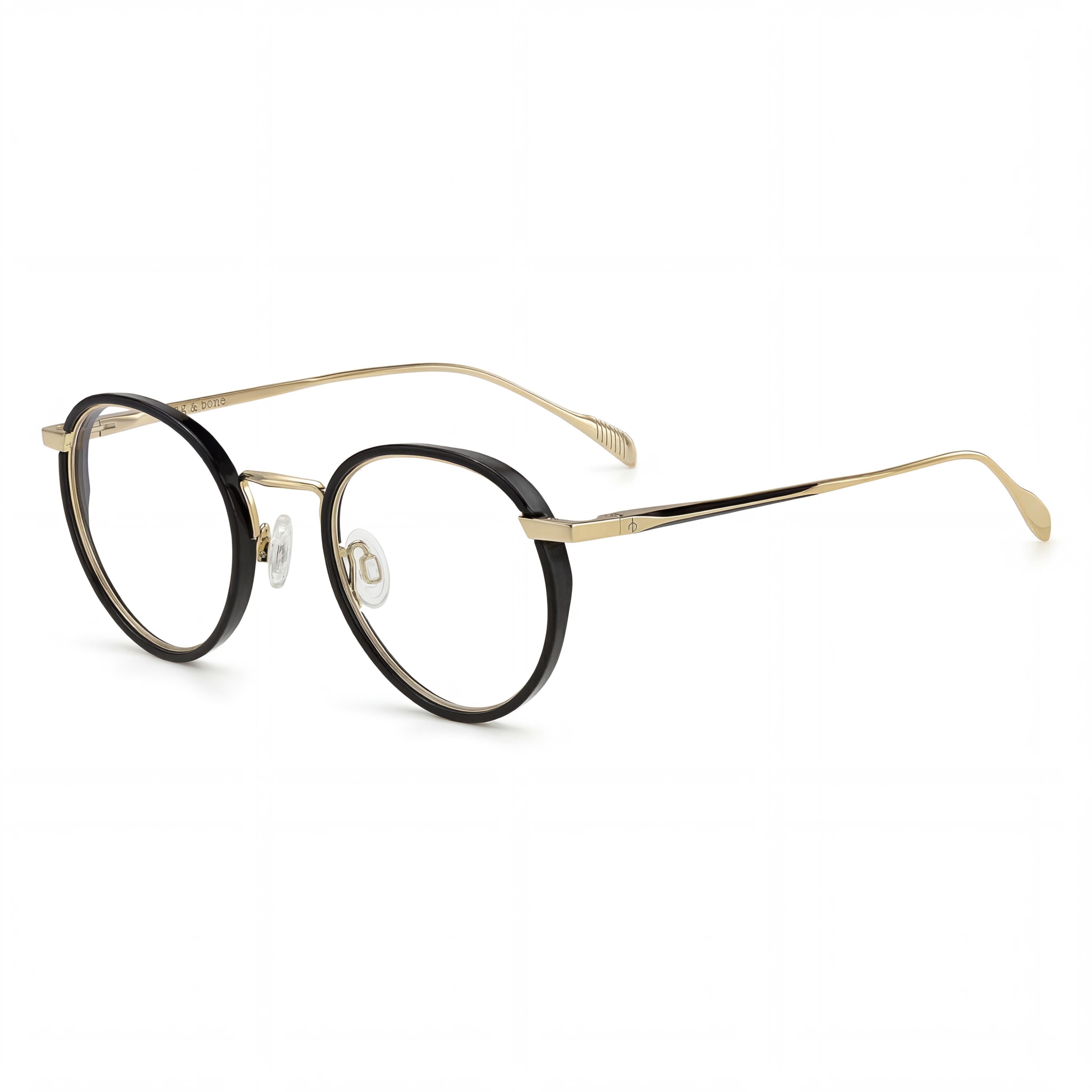 Gafas unisex Rag & Bone Rnb7025 de acero aleado dorado y negro con lentes transparentes de demostración, graduadas, 46 mm, Photo 1