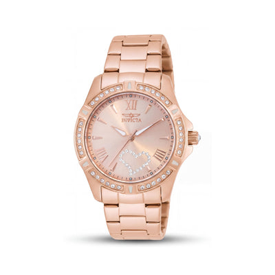 Invicta Angel Collection 21417 Reloj de pulsera de cuarzo de acero inoxidable con esfera de oro rosa de 34 mm para mujer