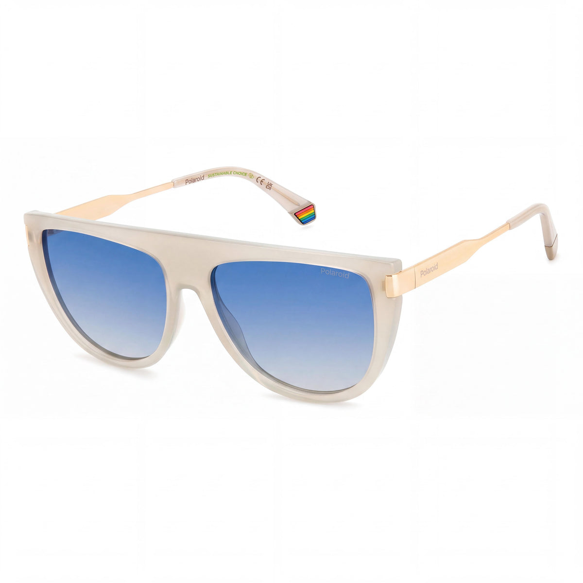 Polaroid PLD 6221/S/X Women's Beige ECO Polycarbonate Blue Shaded Polarized 100% UV 57mm Sunglasses, Photo 1