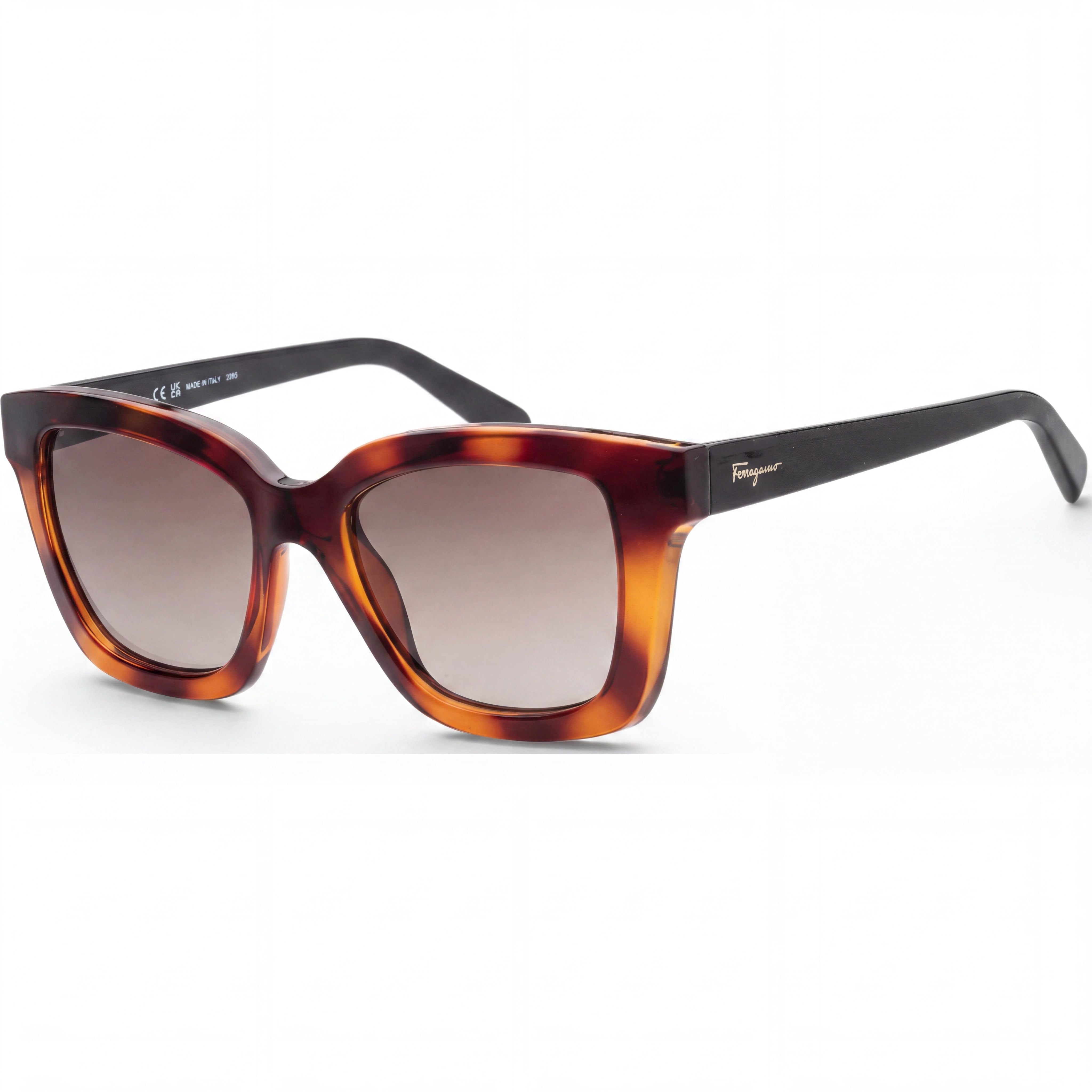 Salvatore Ferragamo Gafas de sol clásicas unisex de plástico tortuga con degradado marrón, sin polarizar, protección UV 53mm, Photo 1