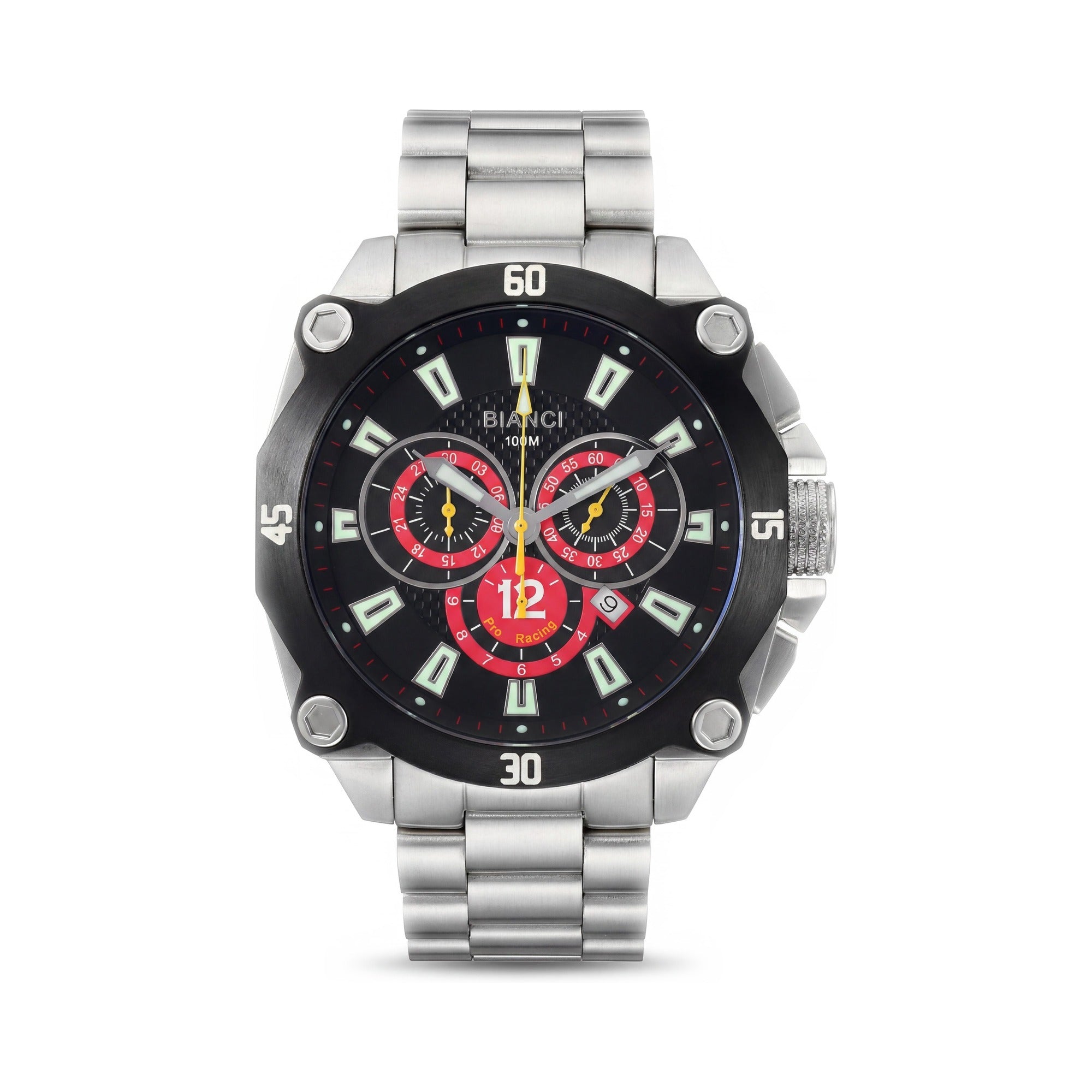 Reloj Roberto Bianci de cuarzo para hombre, informal, de acero inoxidable plateado, con esfera negra y resistente a los arañazos., Photo 1
