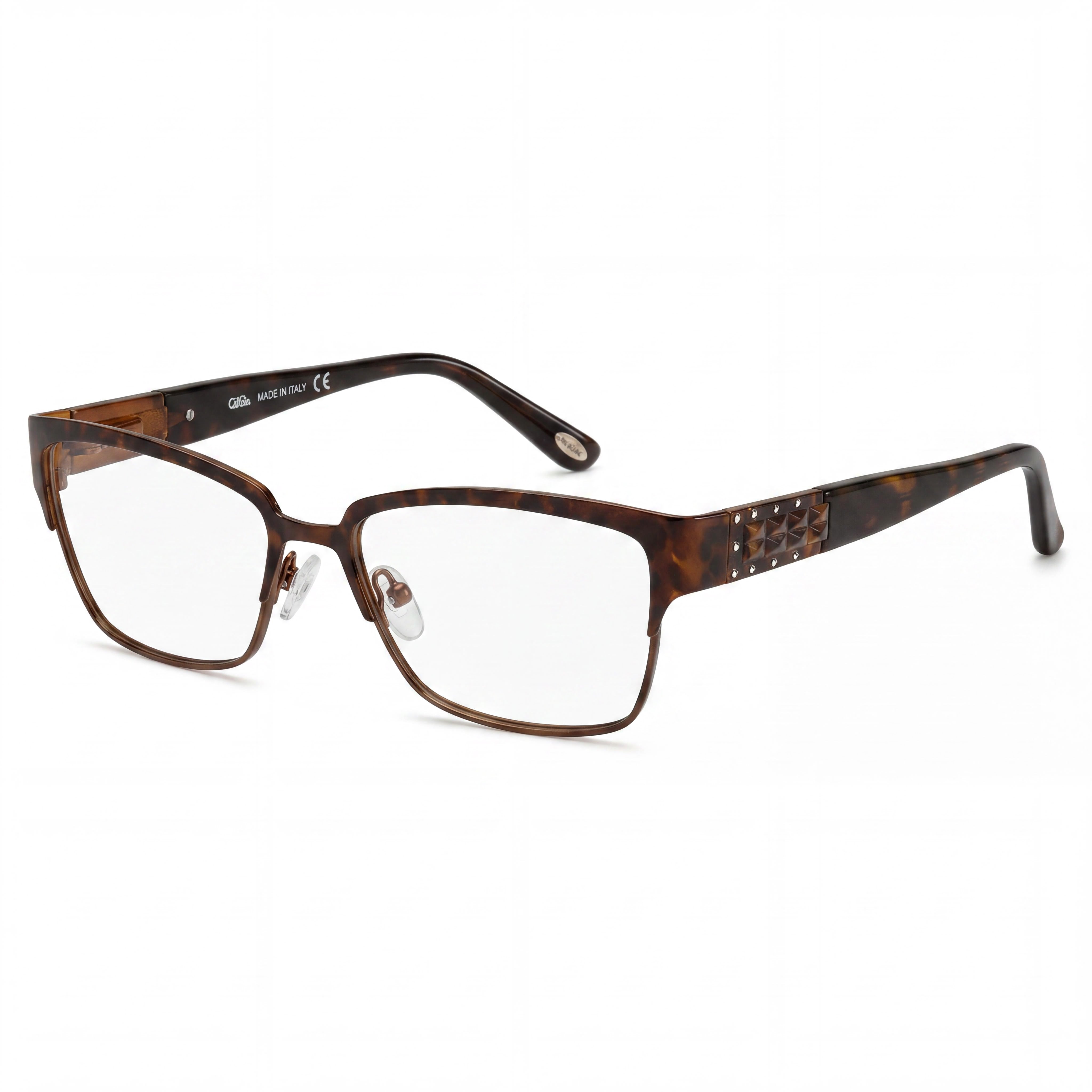Emozioni Unisex Havana Metal Full Rim Oval Modified Eyeglasses with Clear Demo Lenses, Prescription Ready (Bridge 14mm), Photo 1