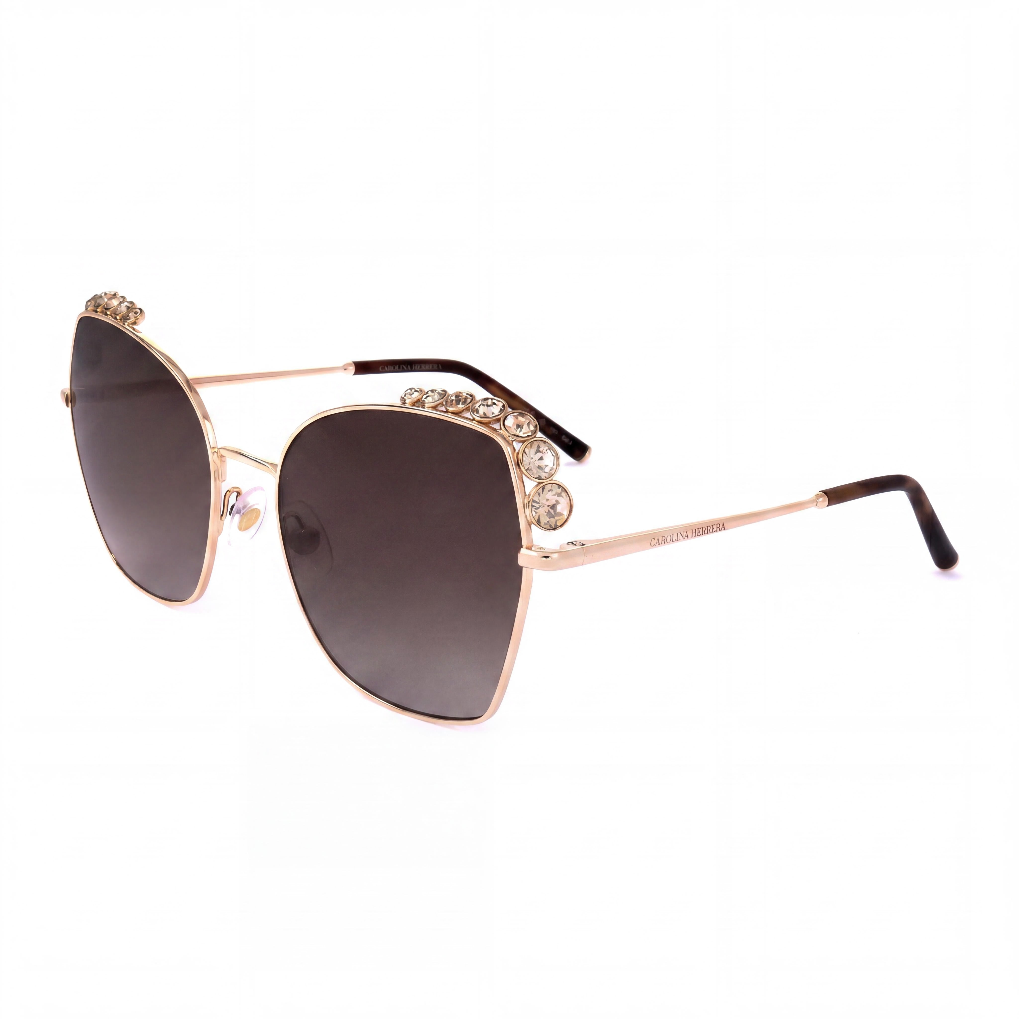Carolina Herrera Gafas de sol casuales para mujer con protección UV de policarbonato sombreado marrón, metal oro rosa, 59 mm, Photo 1