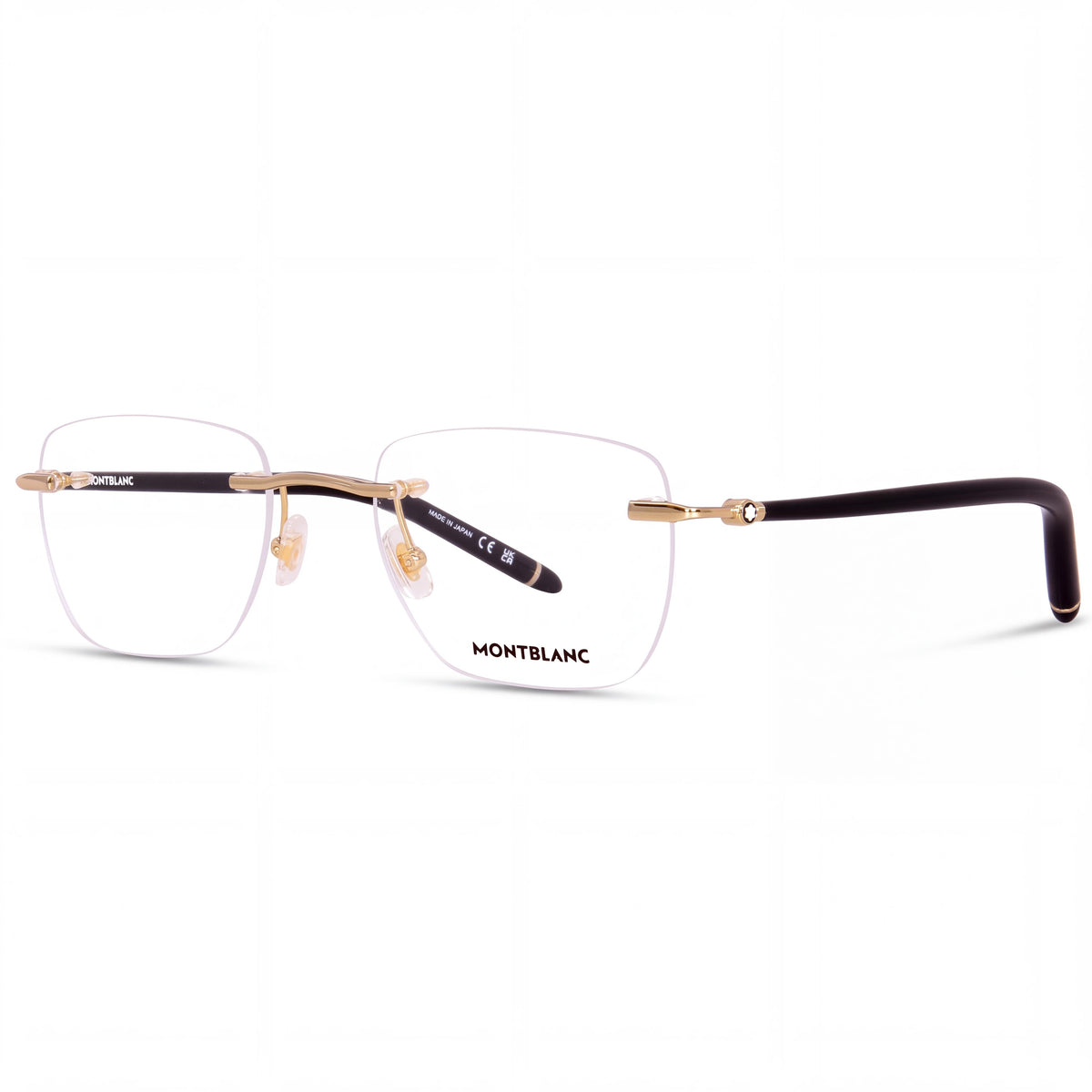 Monturas ópticas para hombre MONTBLANC 0274o-001 de lujo minimalista en acetato dorado, transparente y negro, 58 mm, Photo 1