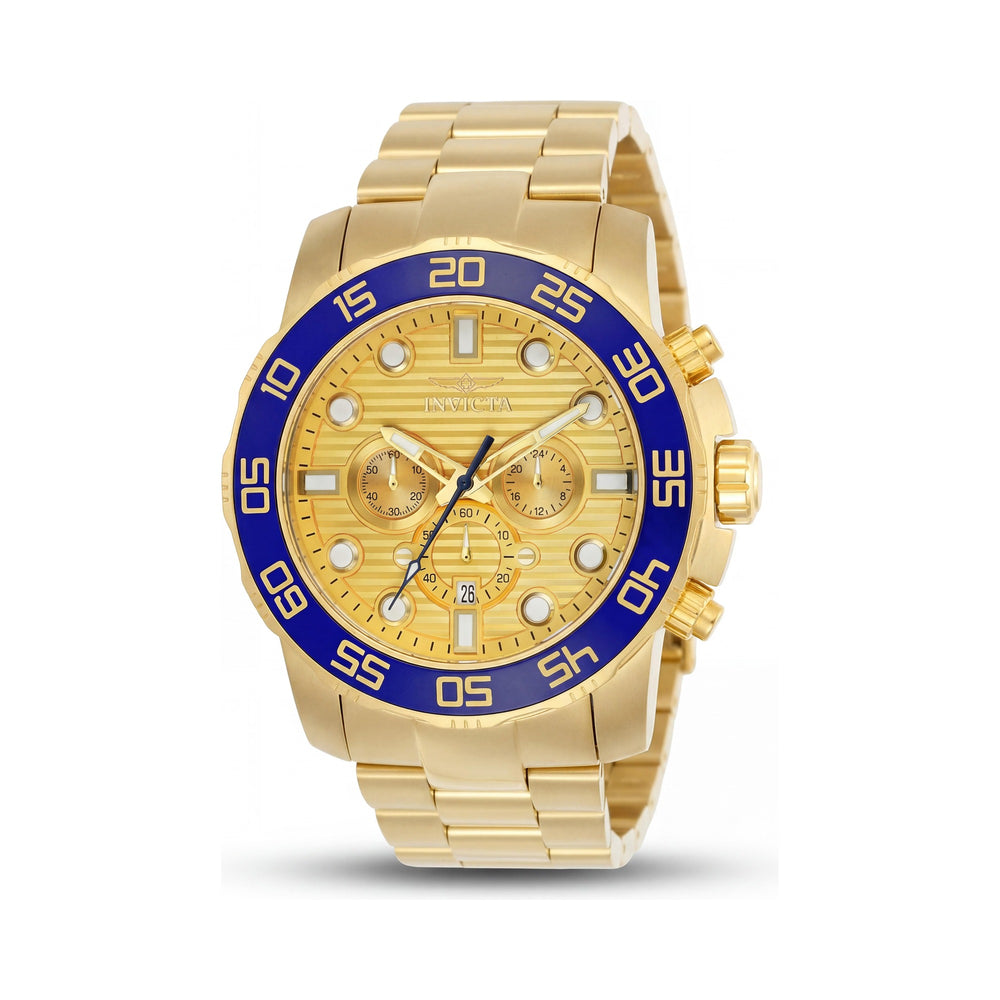 Invicta 22227 Pro Diver Cronógrafo Unisex con Fecha, Acero Inoxidable Dorado, Resistente al Agua 100m, Bisel Unidireccional
