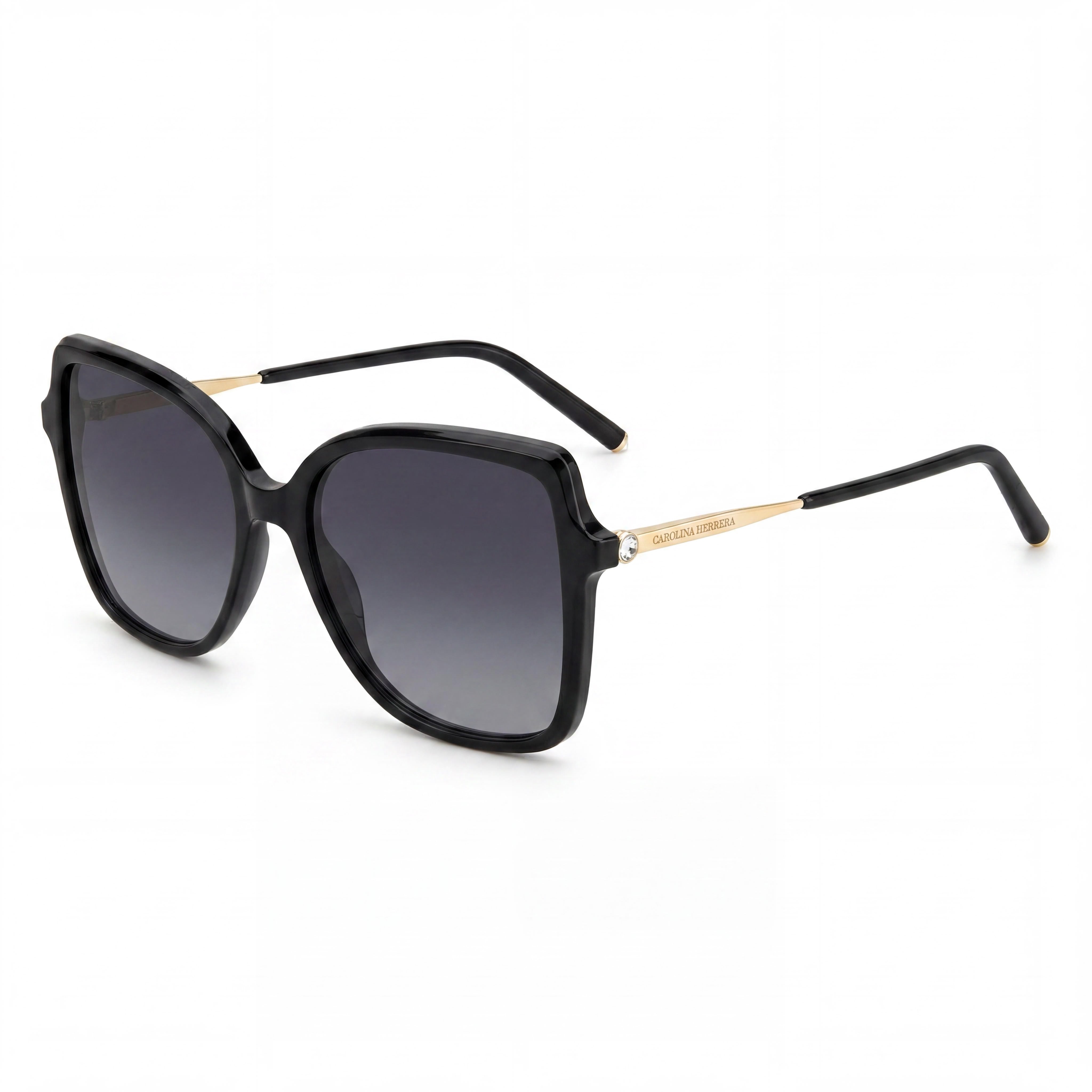 Carolina Herrera Her 0179/S Women's Square Acetate Black Gold Eyewear 55mm Lens, 17mm Bridge, 145mm Temple, Photo 1