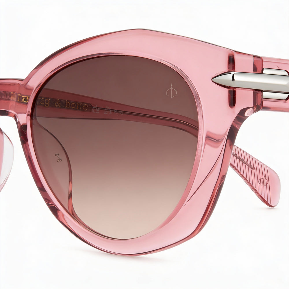Gafas de sol informales Rag & Bone para mujer con montura de acetato rosa y lentes marrones 53-19-140
