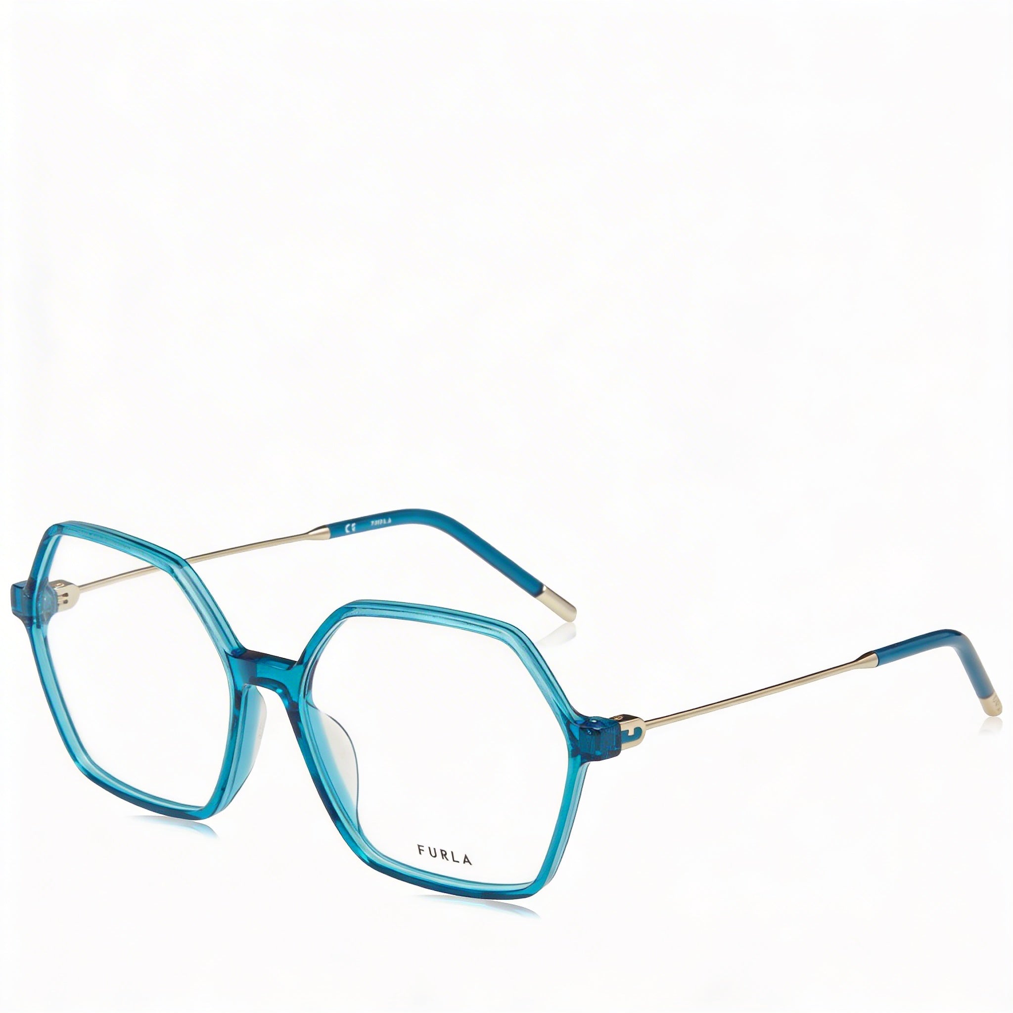 Furla Modern VFU636 Women's Geometric Full Rim Acetate Eyeglasses with Transparent Sky Blue Frame 54mm, Photo 1