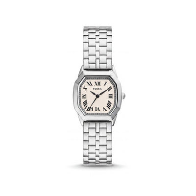 Fossil Harlow Women's Silver-Tone Stainless Steel Octagonal Case Bracelet Watch with Cream Dial, 27mm