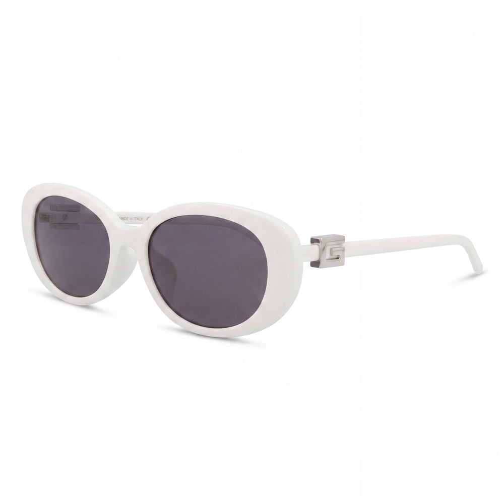 Gafas de sol Gucci para mujer con montura redonda/ovalada inyectada, color blanco y gris, 100 % protección UV, ancho de lente de 55 mm