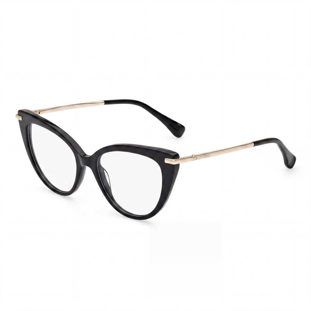 MaxMara Mm5145 Women's Plastic Eyewear 52mm, Black, Pale Gold Frame, Black Lenses
