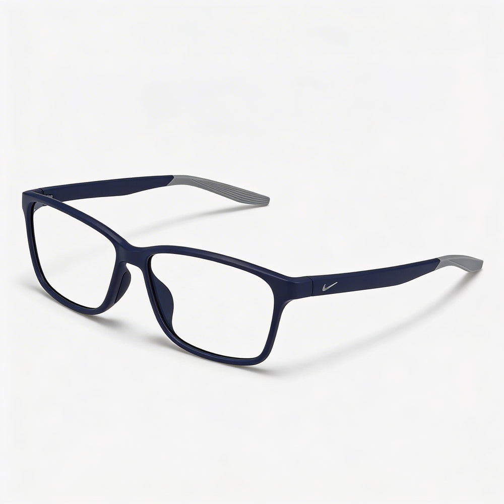 Nike 7118 Men's Full Rim Rectangle Eyeglasses, Matte Midnight Navy Wolf Grey Plastic Frame 55mm