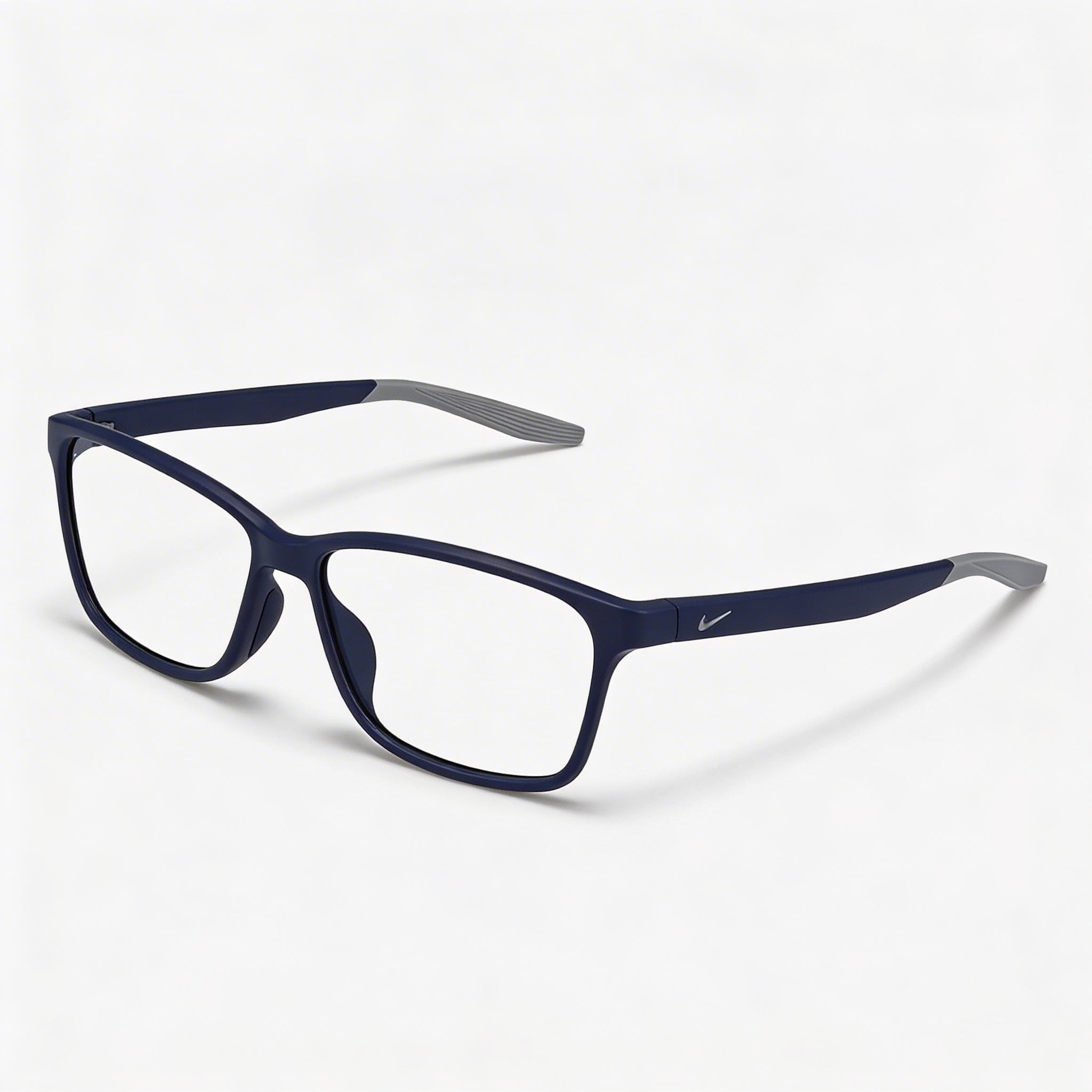 Nike 7118 Men's Full Rim Rectangle Eyeglasses, Matte Midnight Navy Wolf Grey Plastic Frame 55mm, Photo 1