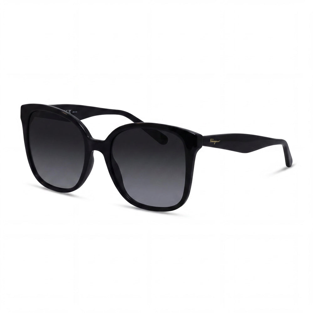 Salvatore Ferragamo Classic Women's Black Plastic Square Sunglasses 56mm Grey Gradient Non-Polarized 100% UV Protection