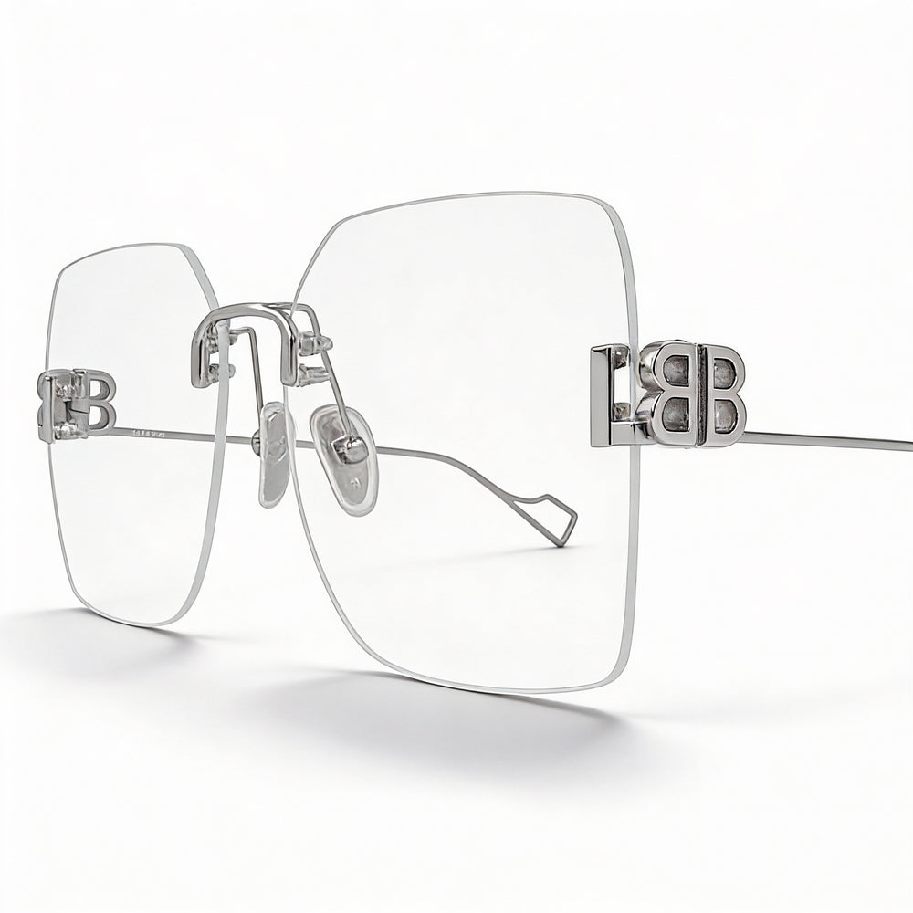 Balenciaga Bb0113o-002 Women's Silver & Transparent Metal Rimless Square Optical Frame 57-18-145