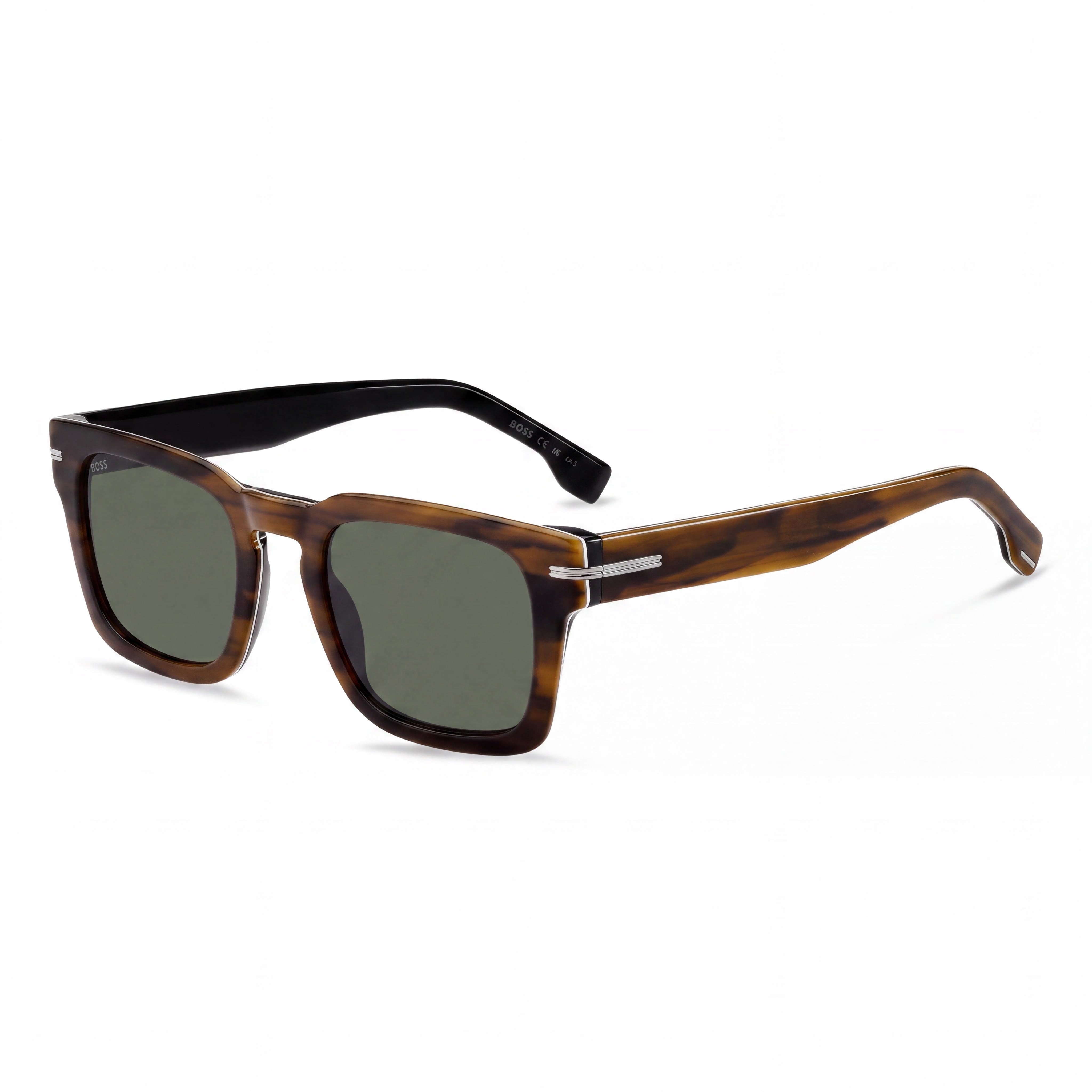 Hugo Boss Casual Women's ECO ACETATE Sunglasses, Brown Green Frame, Striped Brown Black Lens, UV Protection, Non-Polarized, 50mm, Photo 1
