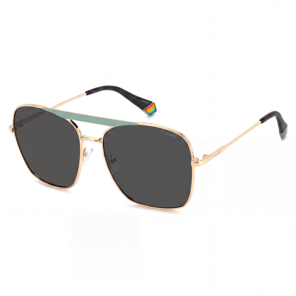 Gafas de sol Polaroid Modern para mujer, de acero inoxidable, color gris, con protección UV, en dorado mate aguamarina, 59-16-145