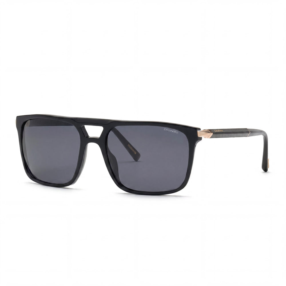 Chopard Sch311 Men's Shiny Black Acetate-Metal Sunglasses with Smoke Lenses, UV Protection, 59mm