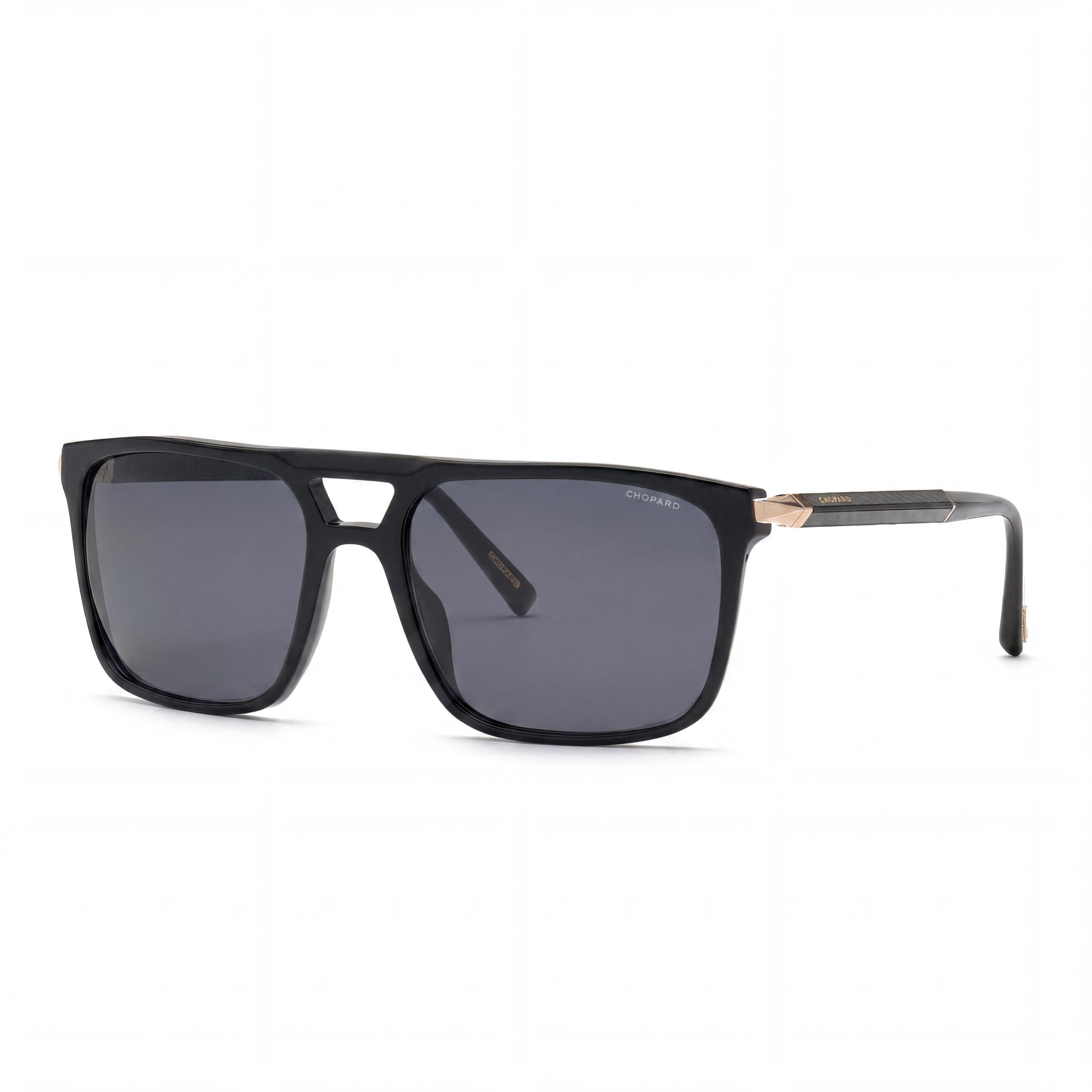 Chopard Sch311 Men's Shiny Black Acetate-Metal Sunglasses with Smoke Lenses, UV Protection, 59mm, Photo 1