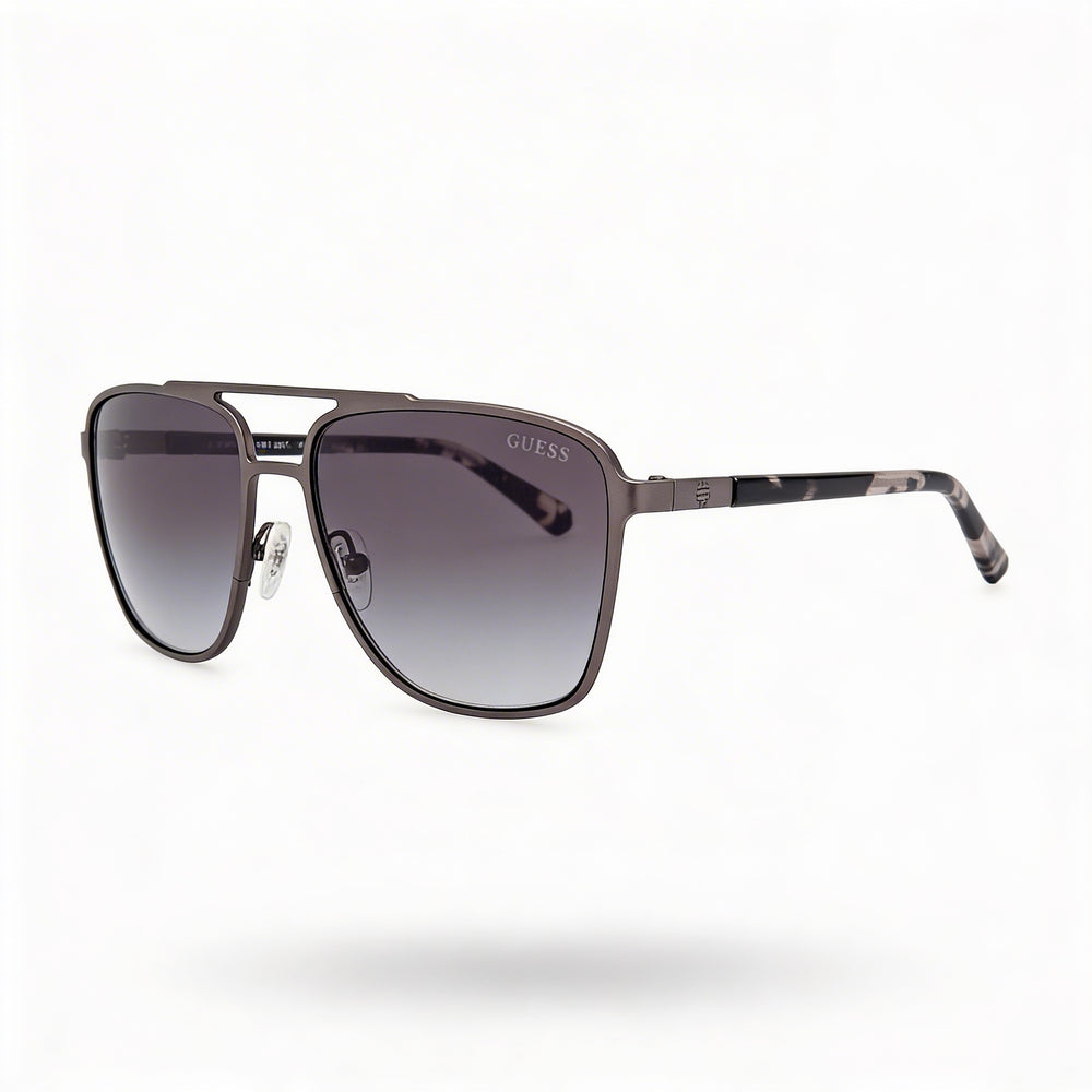 Guess Metal Aviator Sunglasses, Unisex, Shiny Satin Dark Ruthenium Frame, Gradient Smoke Lens, UV 400, 60mm
