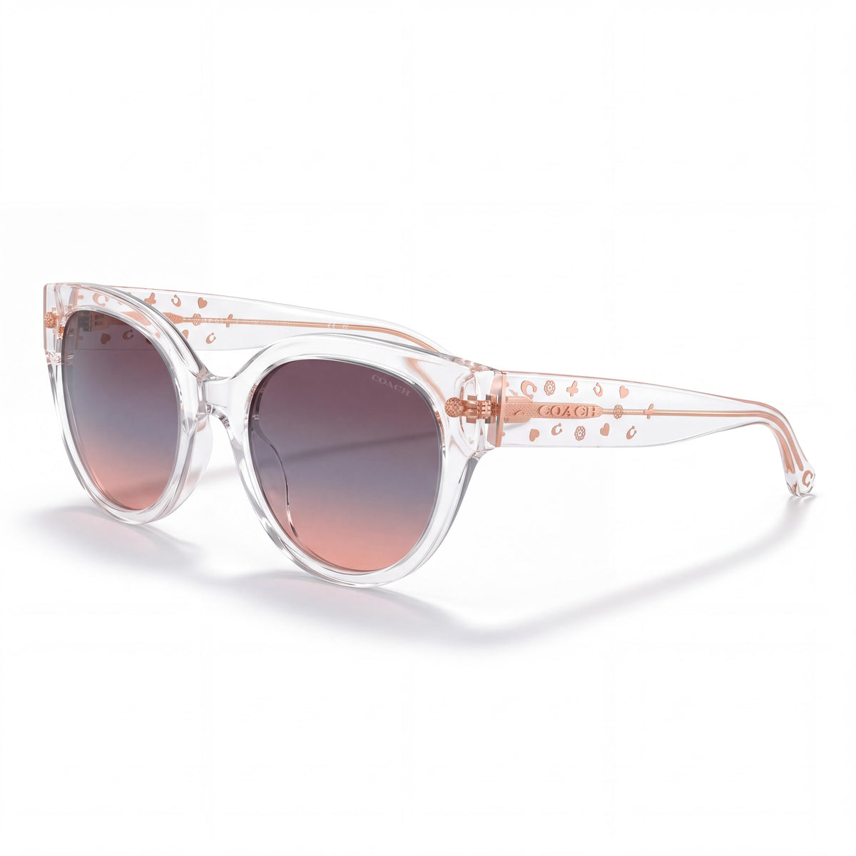 Coach Hc8393u Women's Round Plastic UV Protected Sunglasses, Transparent Clear Purple Blue Pink Gradient, 53mm, Photo 1