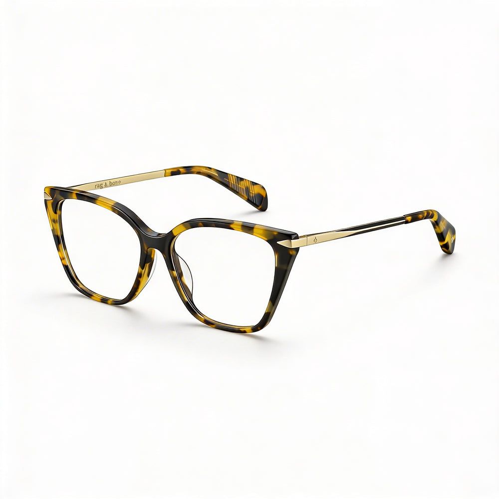 Montura de gafas Rag & Bone Rnb3005, fabricadas en plástico de color Marrón Habana Dorado, con un ancho de lente de 53 mm