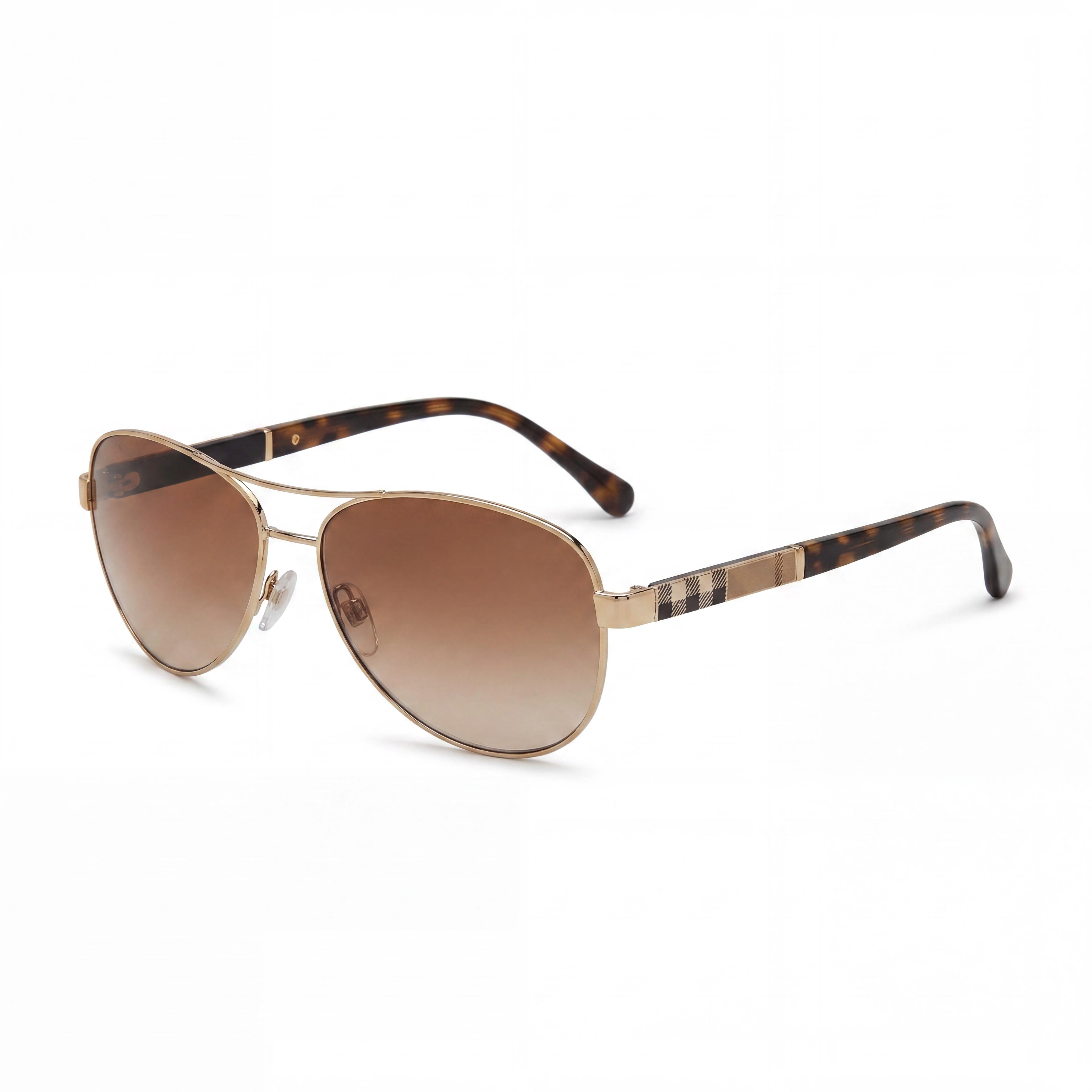 BURBERRY Casual Sunglasses Unisex Light Gold Metal Frame Brown Gradient UV Lenses 59mm, Photo 1