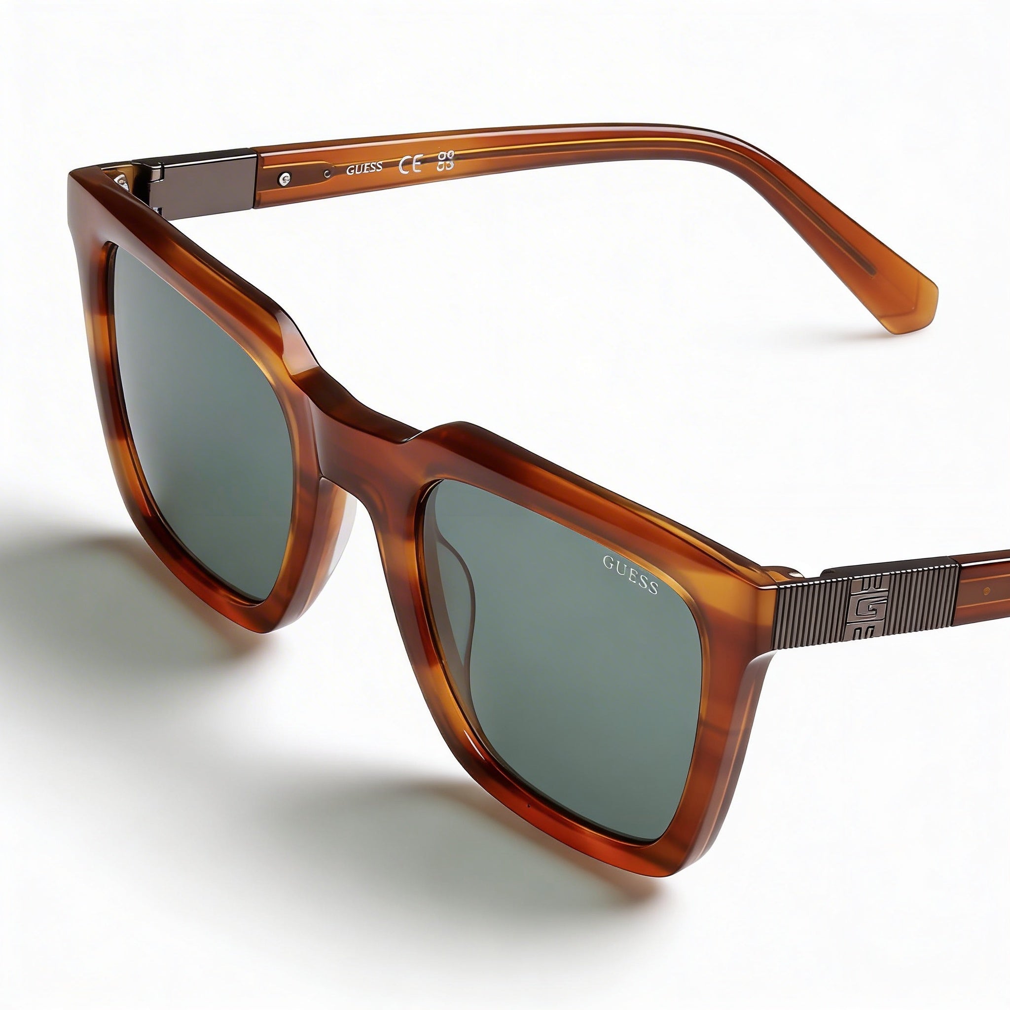 Guess Gu00279 Gafas de sol de hombre con montura de plástico de cuerno marrón claro y lentes de policarbonato marrón Protección UV 400 51mm, Photo 2