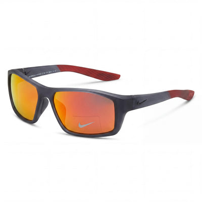 Gafas de sol rectangulares Nike Brazen Shadow-m unisex de plástico inyectado, gris oscuro/negro/rojo espejo, 59 mm