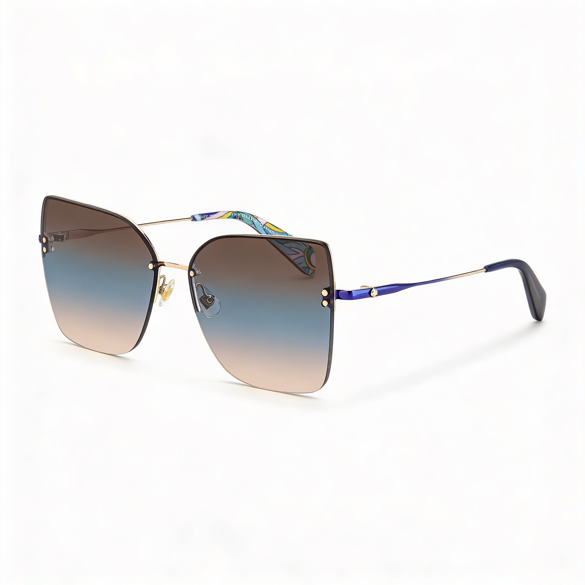 kate spade new york Ariella/G/S Unisex Gold Blue Brown Gradient Teal Stainless Steel Rimless Butterfly UV Protection Sunglasses 58mm, Photo 1