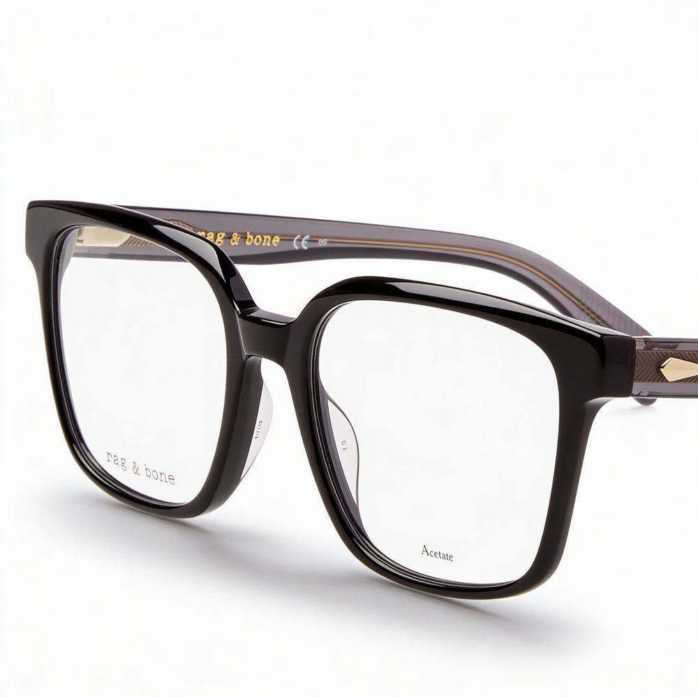 Gafas de sol Rag &amp; Bone RNB3045 para hombre, montura de acetato negro con lentes de policarbonato (demo, 52-18-140 mm)