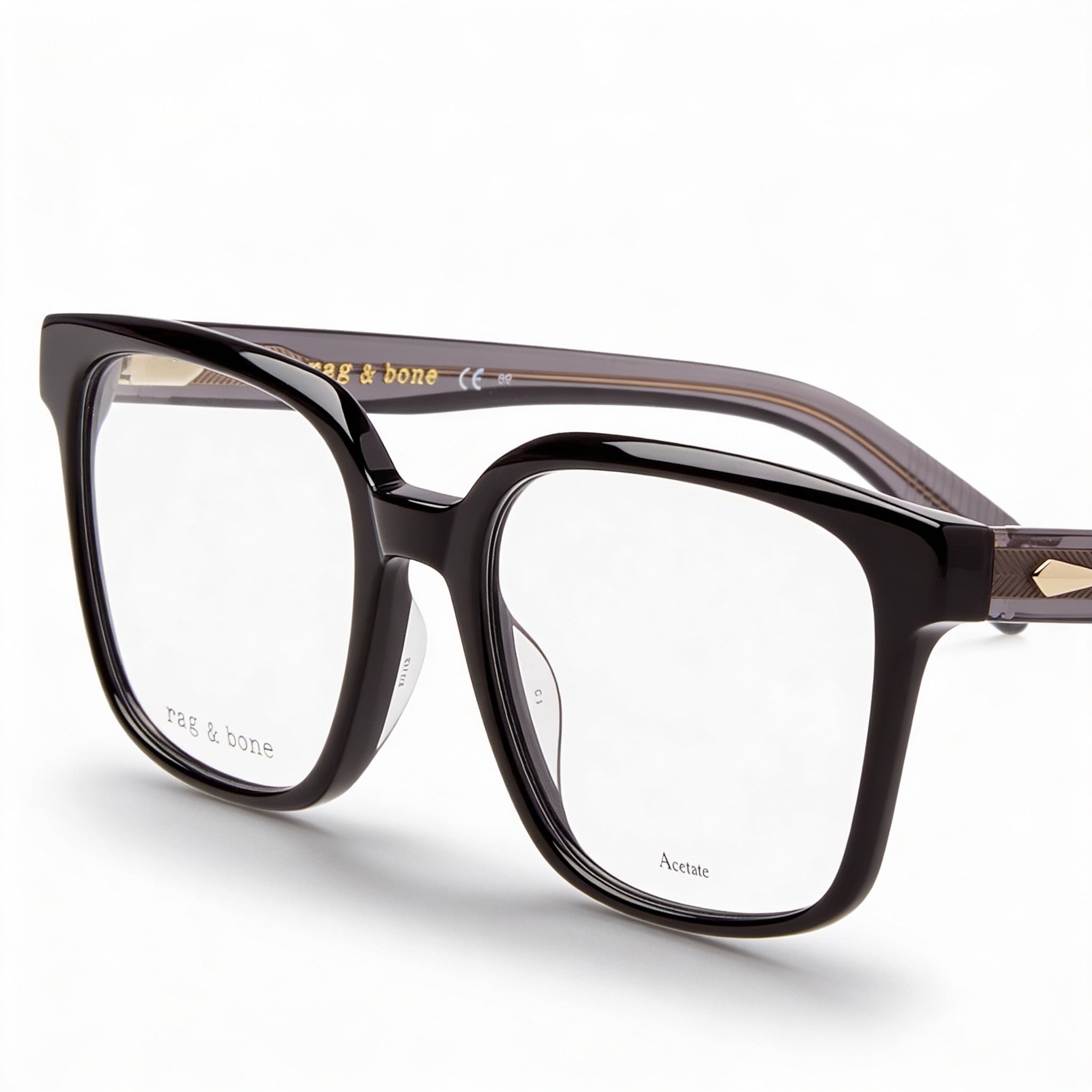 Gafas de sol Rag &amp; Bone RNB3045 para hombre, montura de acetato negro con lentes de policarbonato (demo, 52-18-140 mm), Photo 1