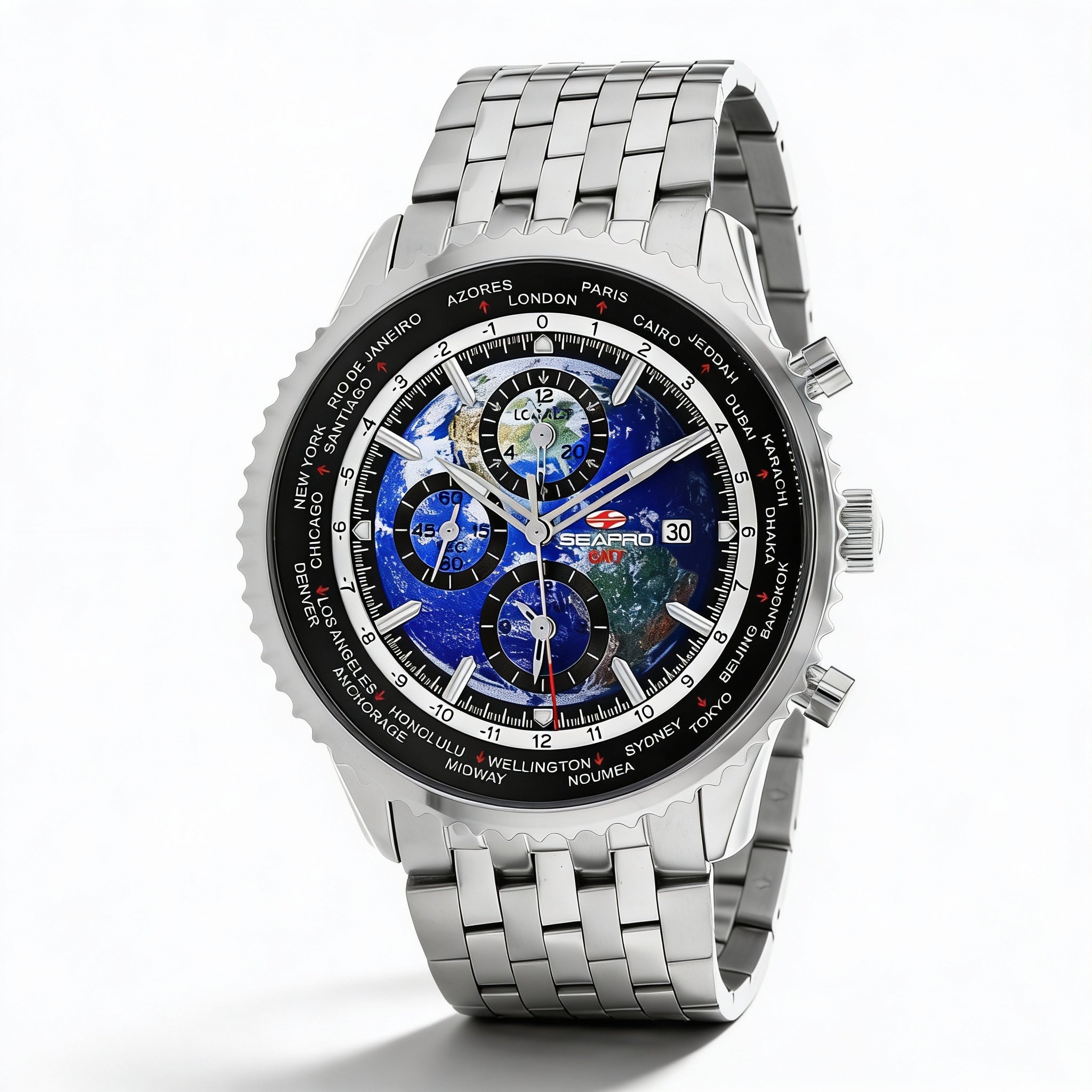 Reloj Seapro para hombre con movimiento de cuarzo, esfera azul, temporizador mundial, GMT y funciones de despertador., Photo 1