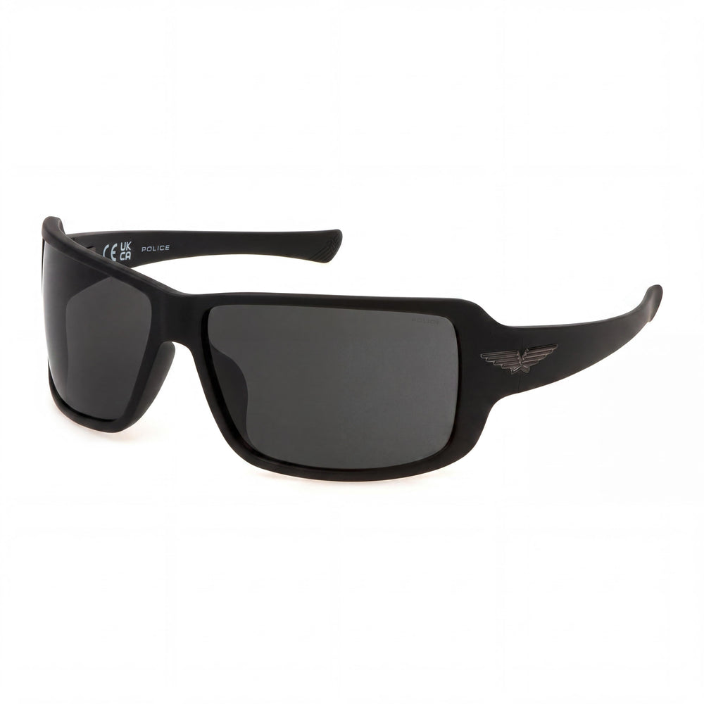 Gafas de sol Police Casual para hombre con montura inyectada, montura negra mate, lentes de policarbonato ahumado, 65-14-115 mm