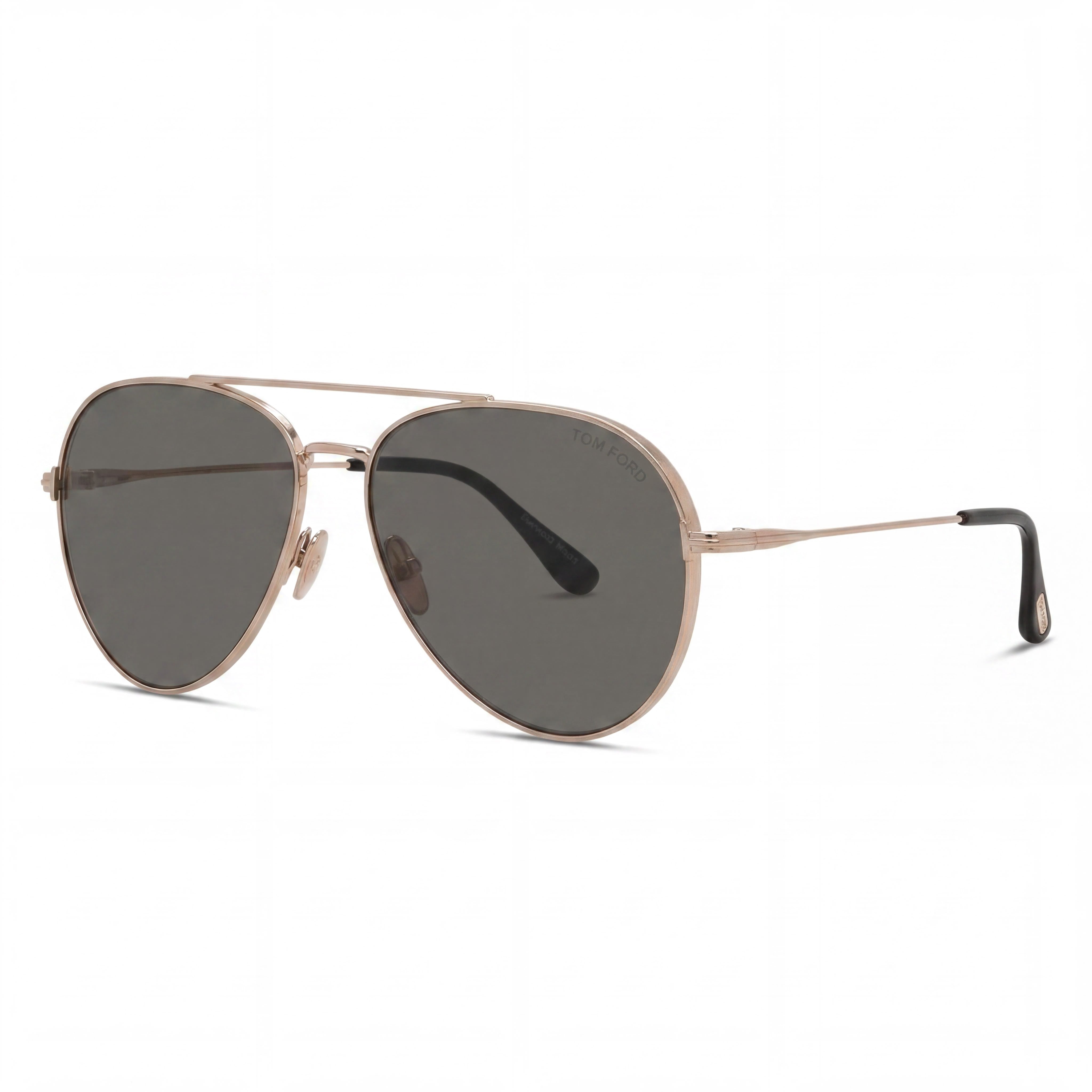 Tom Ford Dashel-02 Unisex Metal Pilot Sunglasses Shiny Rose Gold Smoke Dark Grey Gradient UV Protection 62mm, Photo 1