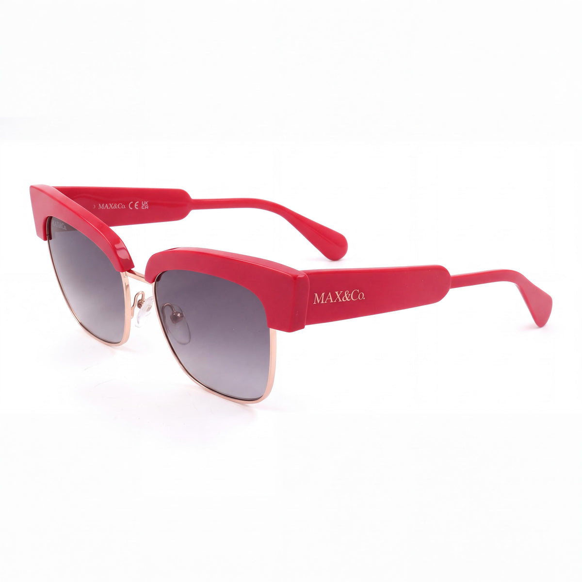Max&Co. Casual Women's Sunglasses featuring Shiny Red Plastic Frame and Grey Plastic Lenses, 54-17-140mm, Photo 1