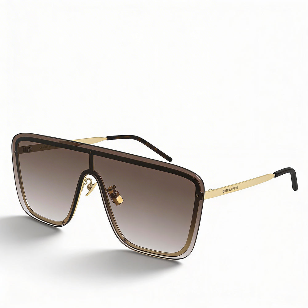 Gafas de sol Saint Laurent SL 364 Mask unisex de acetato dorado, montura marrón habana, lentes marrones doradas y protección UV, 99-01-140