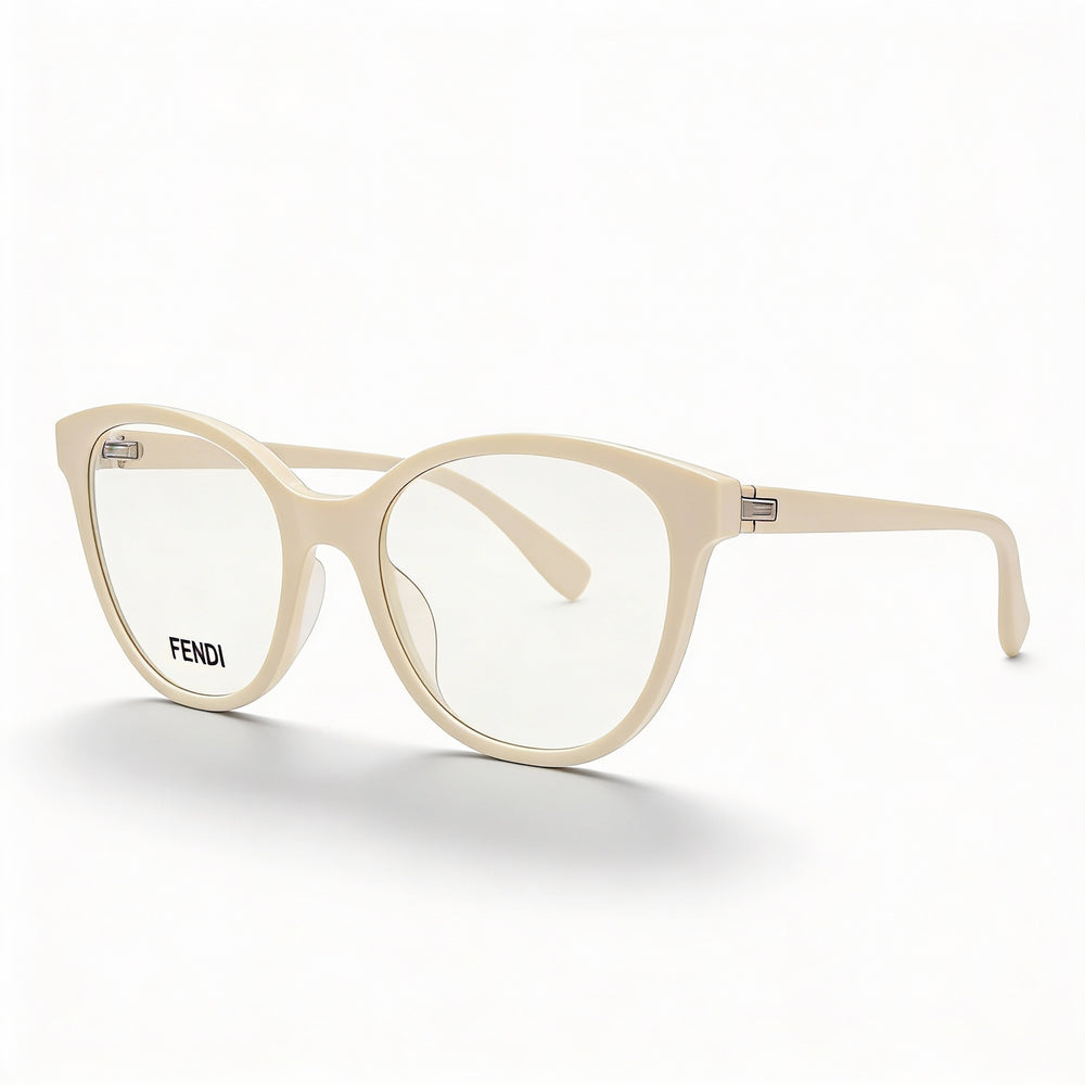 FENDI FE50024I Women's Oval Ivory Plastic Full-Rim Eyeglasses with Non- Demo Lenses, 52mm