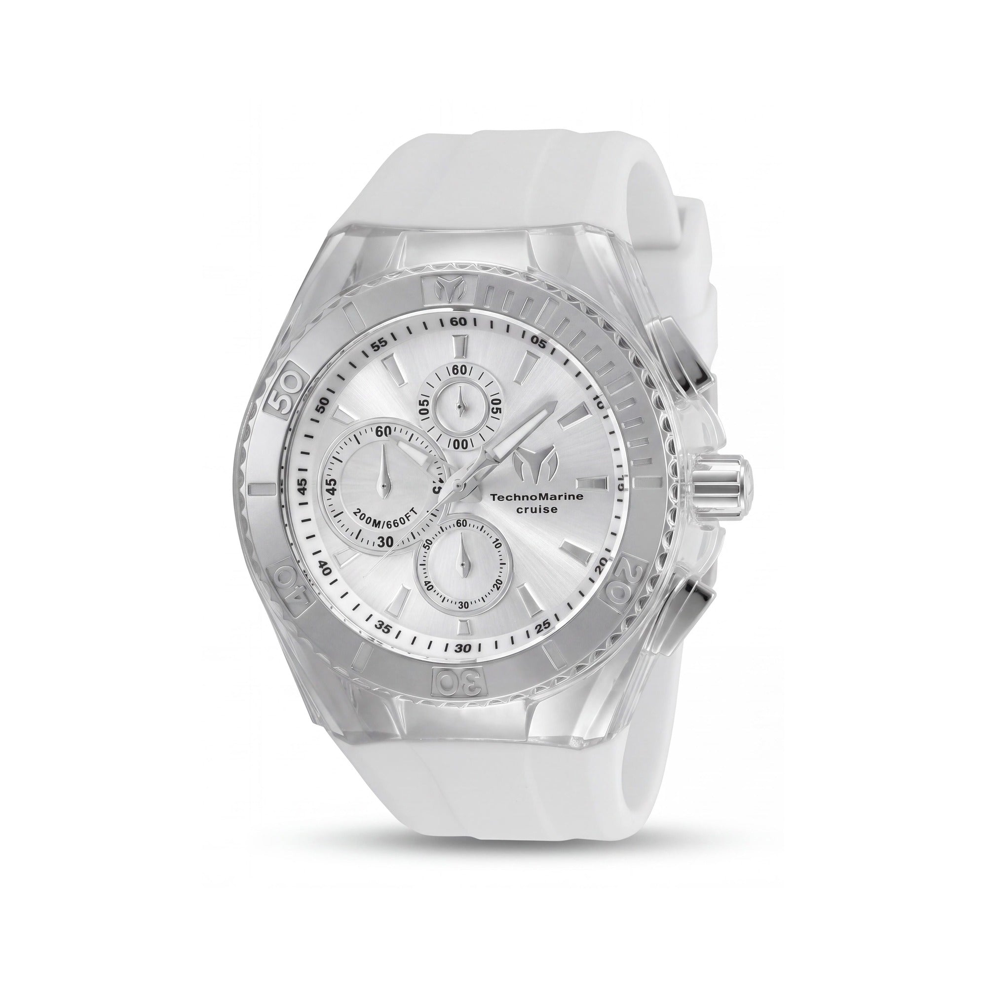 Reloj Technomarine Cruise Chronograph para hombre con esfera blanca plateada, caja de acero inoxidable, correa de silicona blanca, luminoso, Photo 1