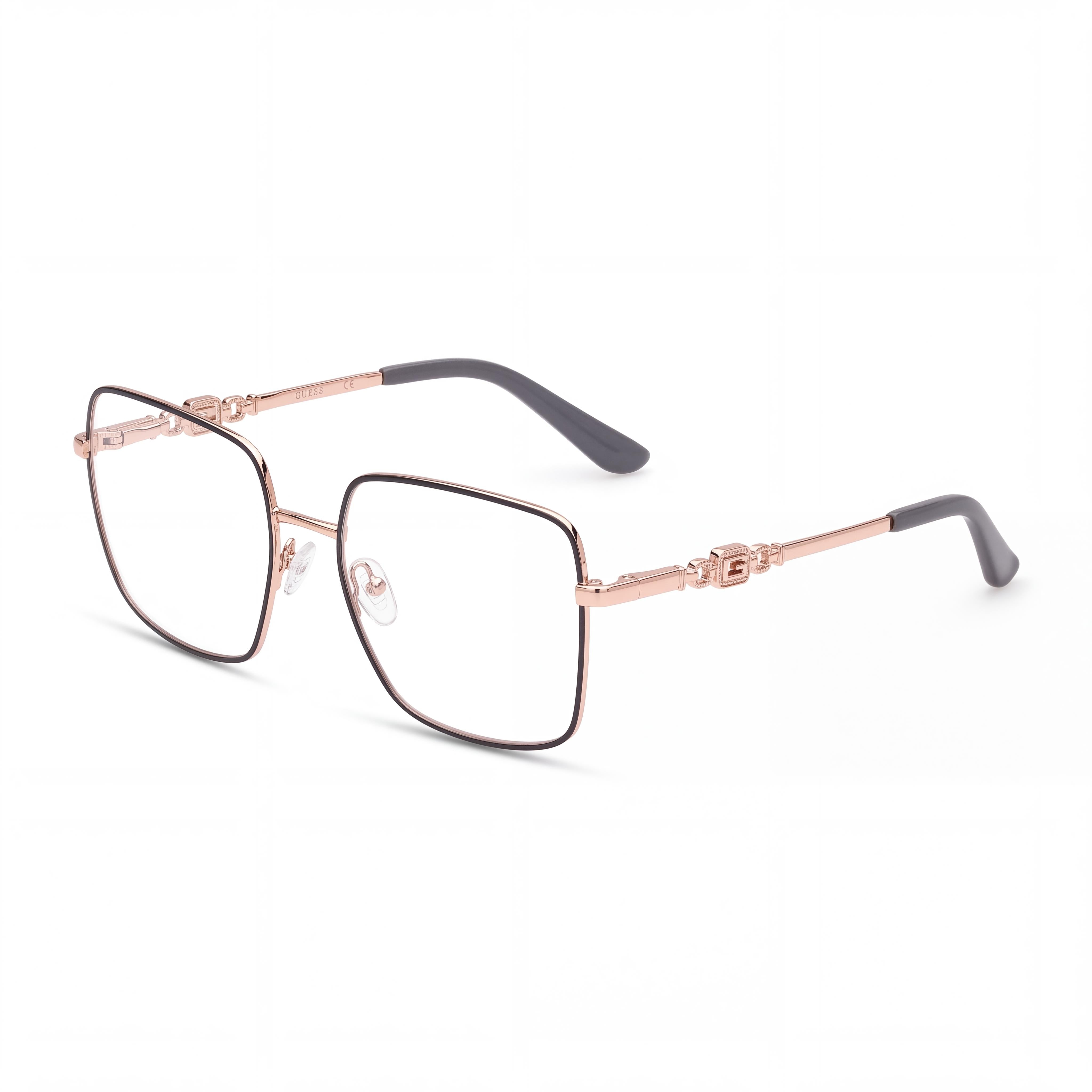 Gafas de mujer GUESS GU2953 con montura de metal gris brillante y lentes de policarbonato transparente, ancho de lente 140 mm, Photo 1