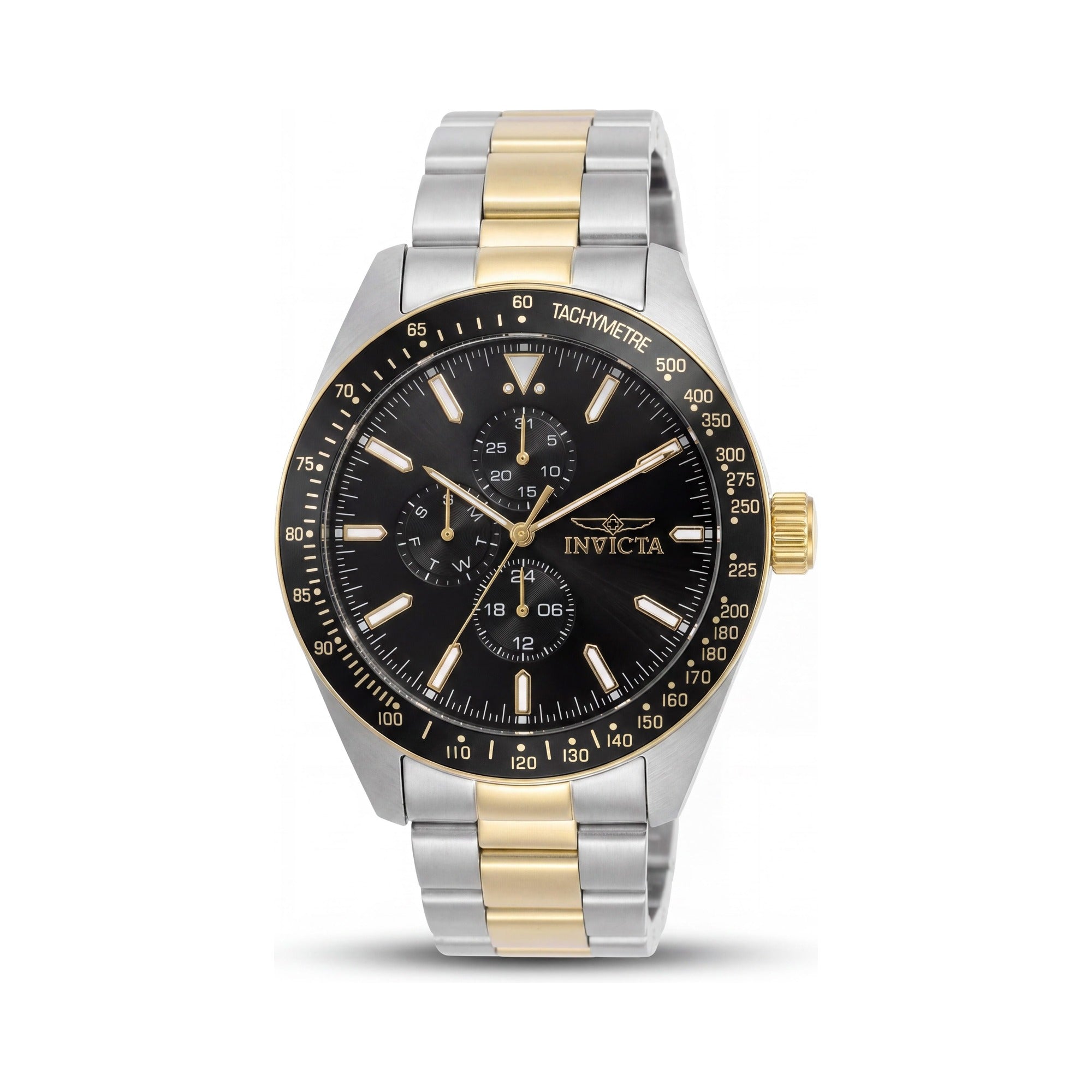 Reloj de cuarzo Invicta Aviator para hombre, acero inoxidable dorado, luminoso, resistente al agua hasta 100 m, 45 mm, Photo 1