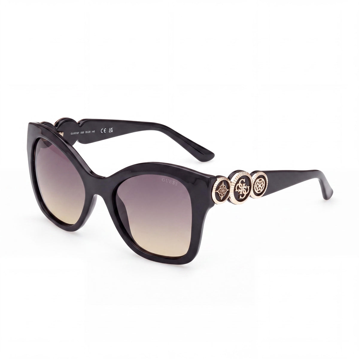 GUESS Unisex Butterfly Plastic Sunglasses Shiny Black UV 400 Non-Polarized 55mm, Photo 1
