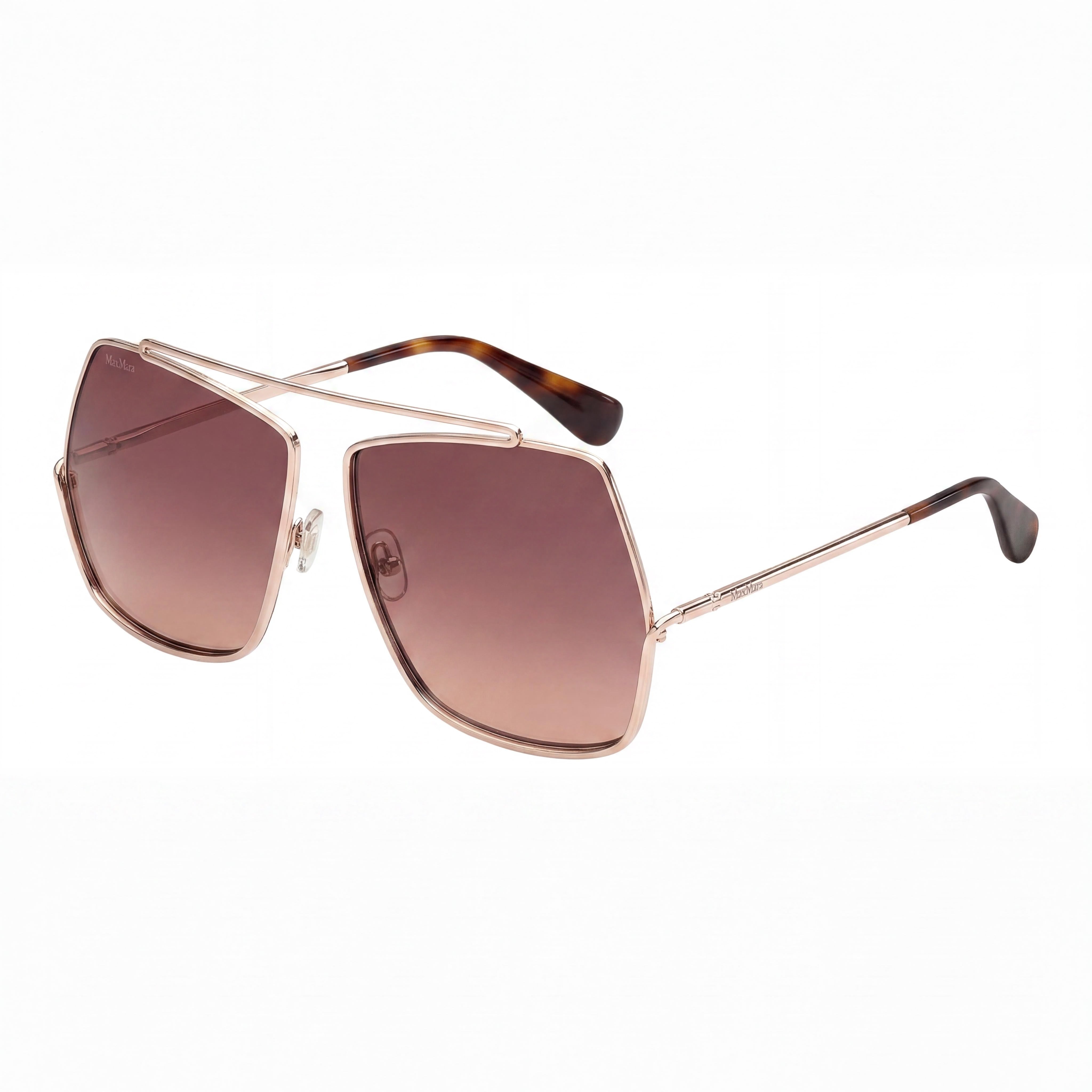 MaxMara Classic Women's Shiny Rose Gold Metal Frame Non-Polarized Gradient Brown Sunglasses 64mm, Photo 1