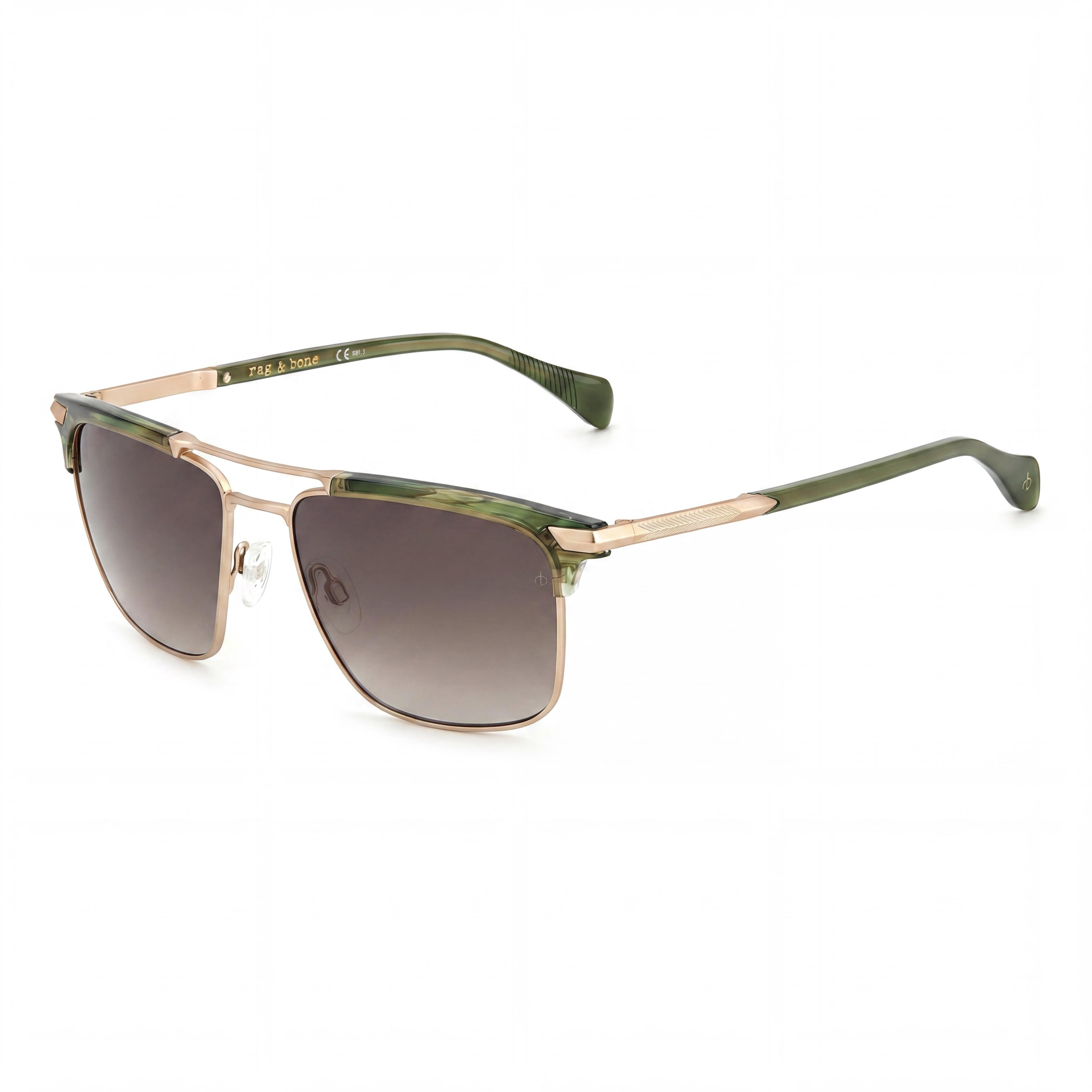 Gafas de sol informales Rag & Bone para hombre, acero inoxidable, cuerno color caqui, protección UV, no polarizadas 55-17-145, Photo 1