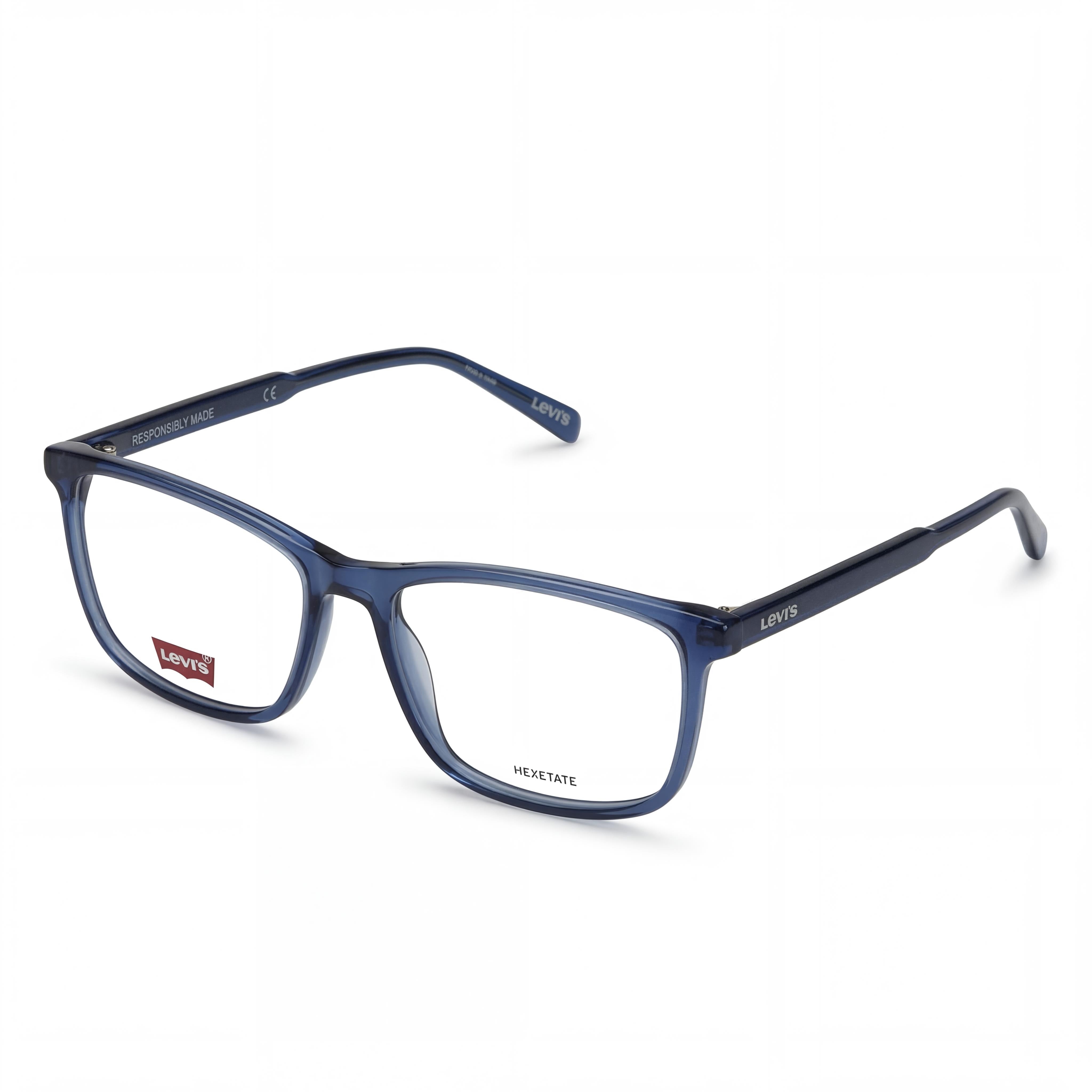 Levi's Lv 1018 Men's Blue Plastic Prescription Ready Optical Eyeglasses Frame with Clear Demo Lenses 55mm Lens Width, Photo 1